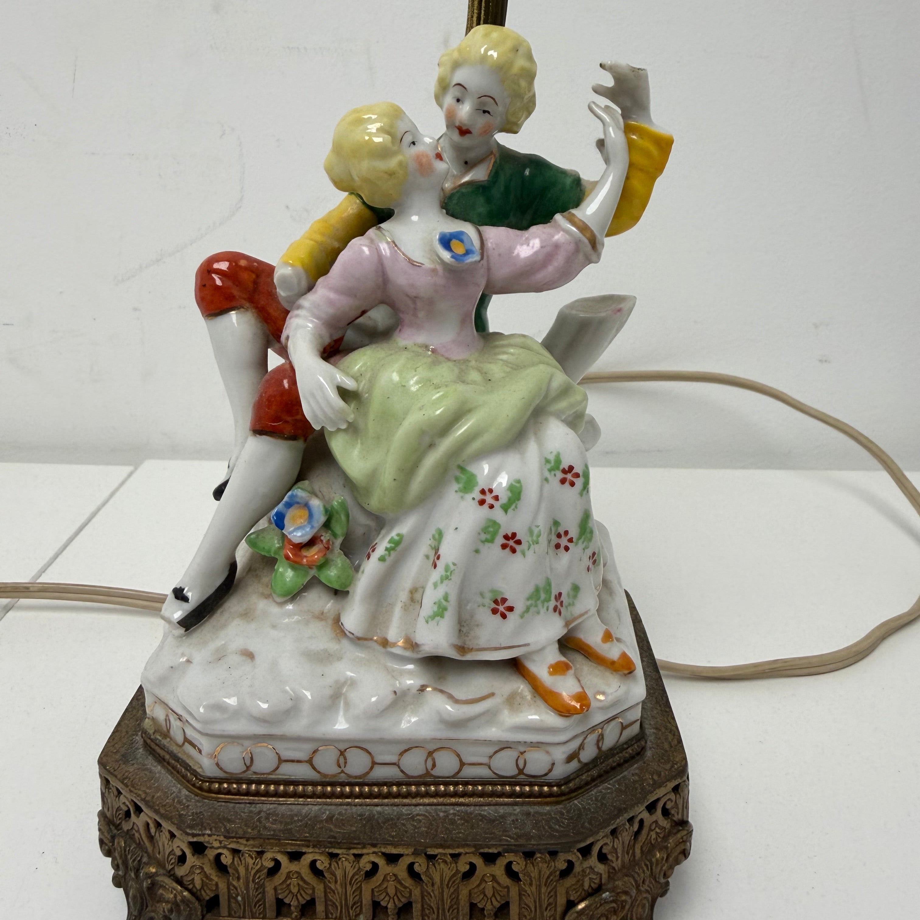 Vintage Porcelain Figural Lamp - Courting Couple Embracing