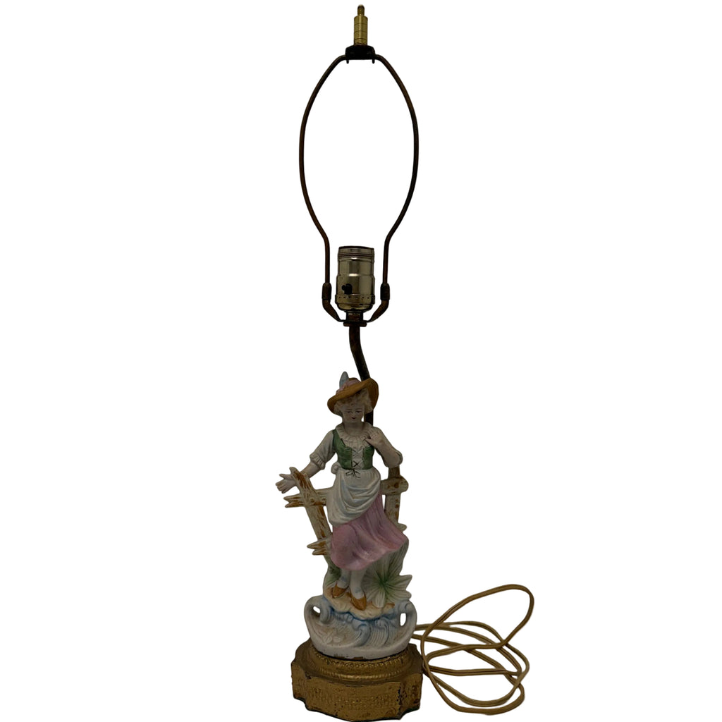 Antique Table Lamp with Porcelain Figure