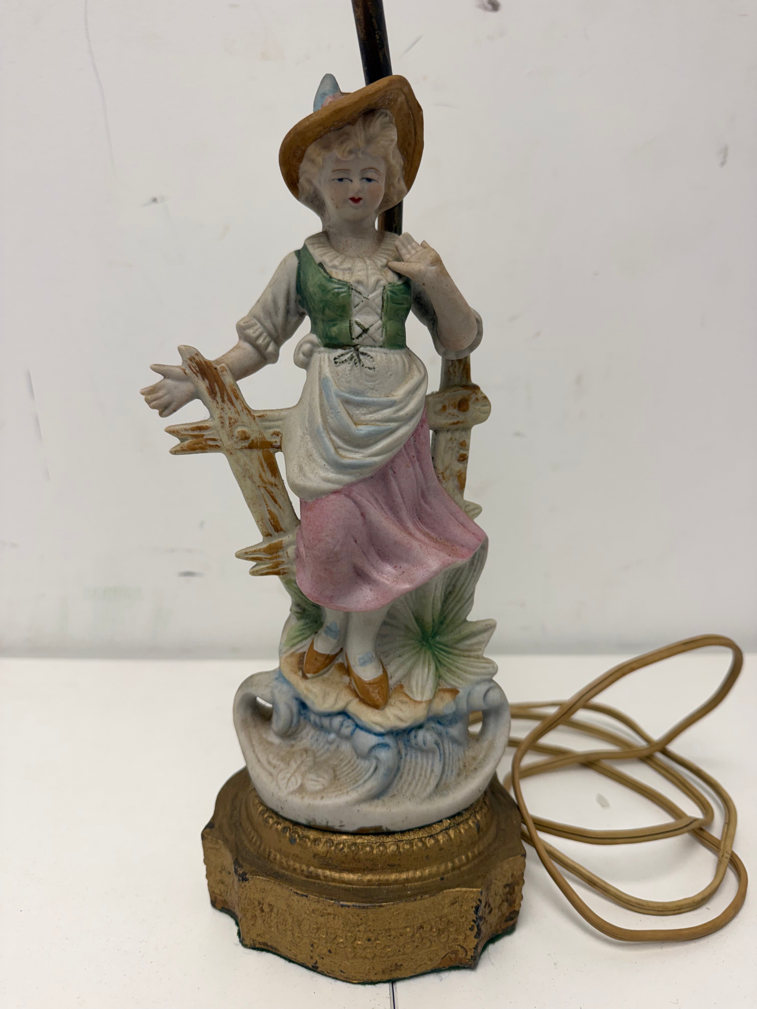 Antique Table Lamp with Porcelain Figure