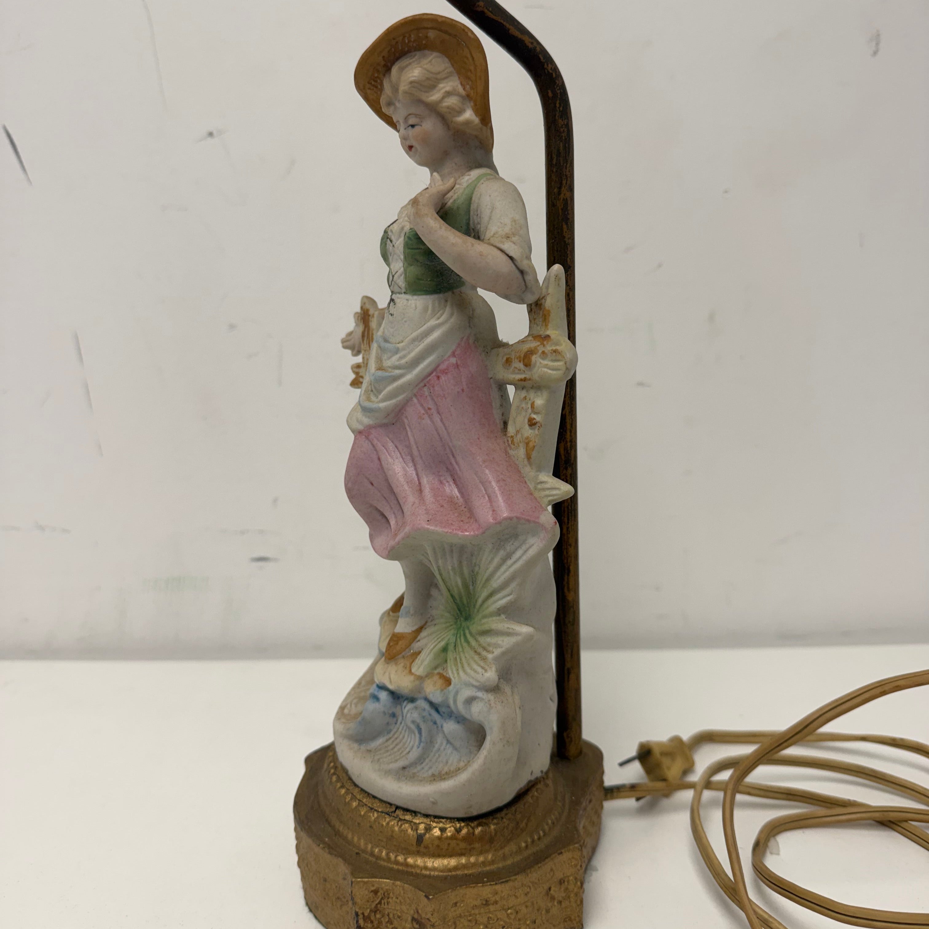 Antique Table Lamp with Porcelain Figure
