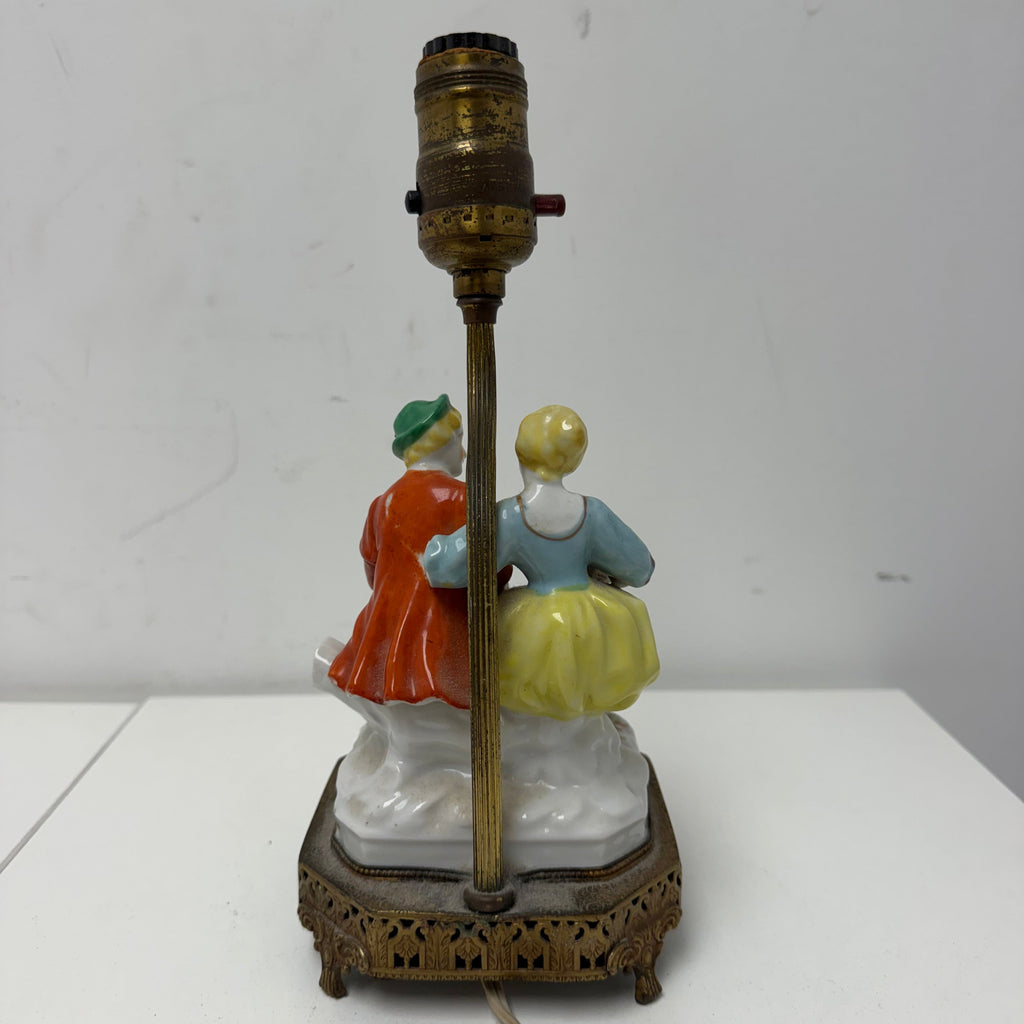 Antique Porcelain Figural Lamp - Courting Couple Sitting