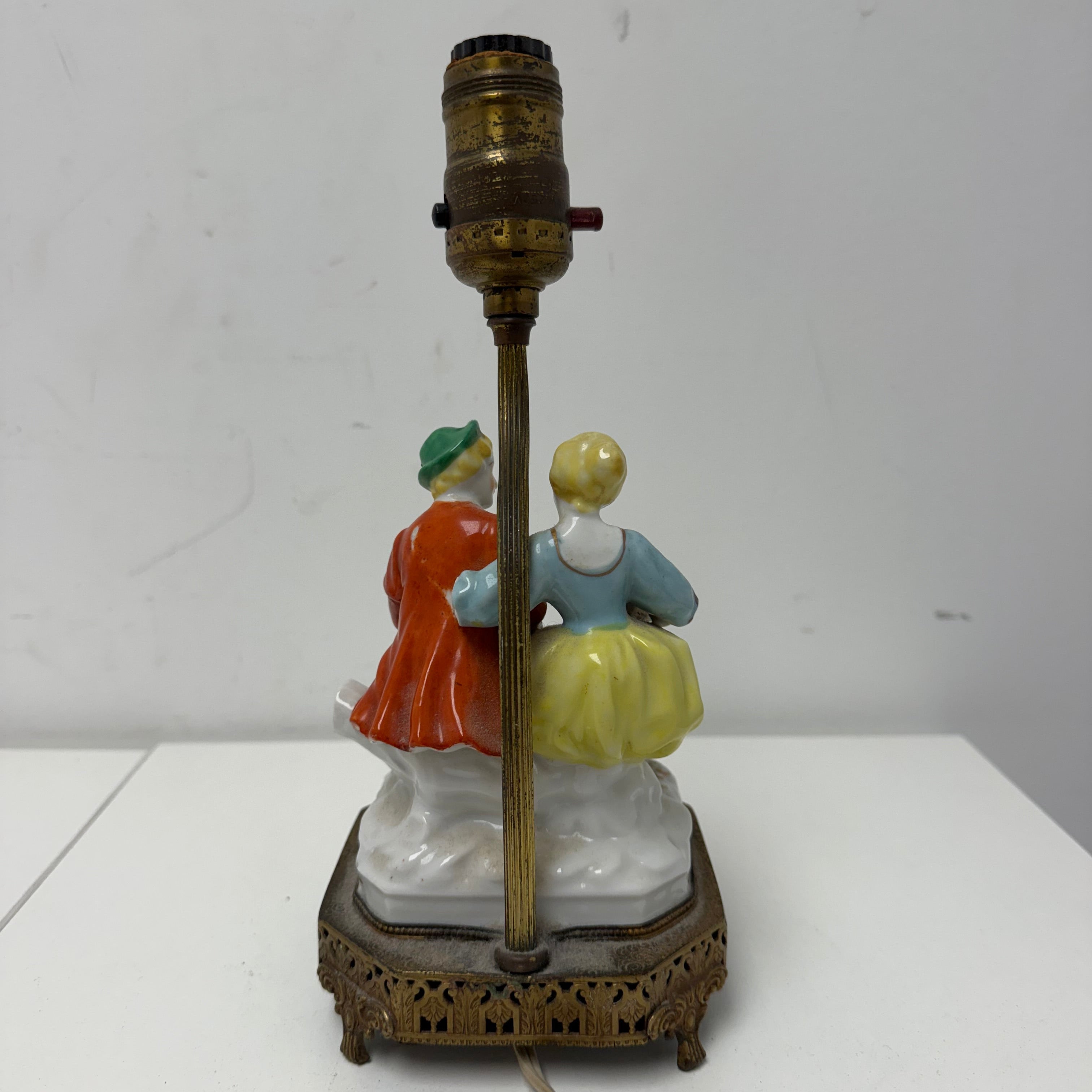 Antique Porcelain Figural Lamp - Courting Couple Sitting