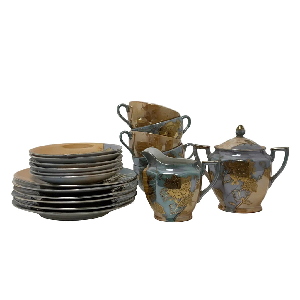 Japanese Iridescent and Floral Dessert Set