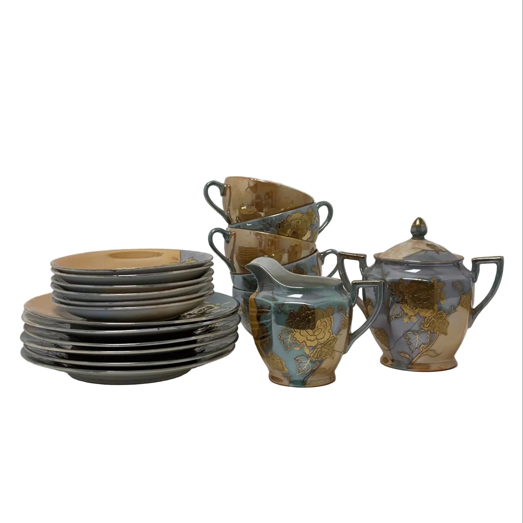Japanese Iridescent and Floral Dessert Set