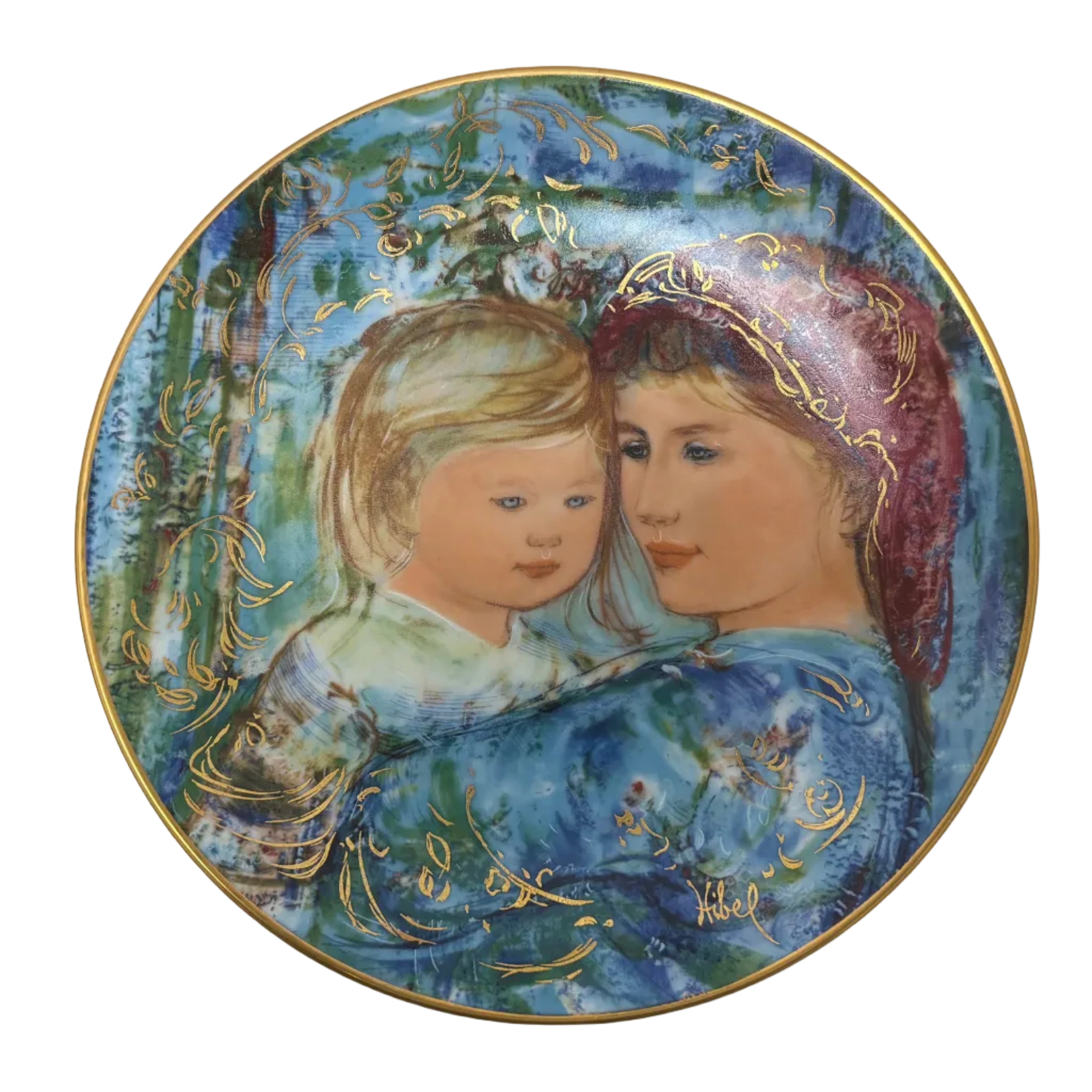 1991 Edna Hibel "Michele and Anna" Mother's Day collector plate with 18k Gold