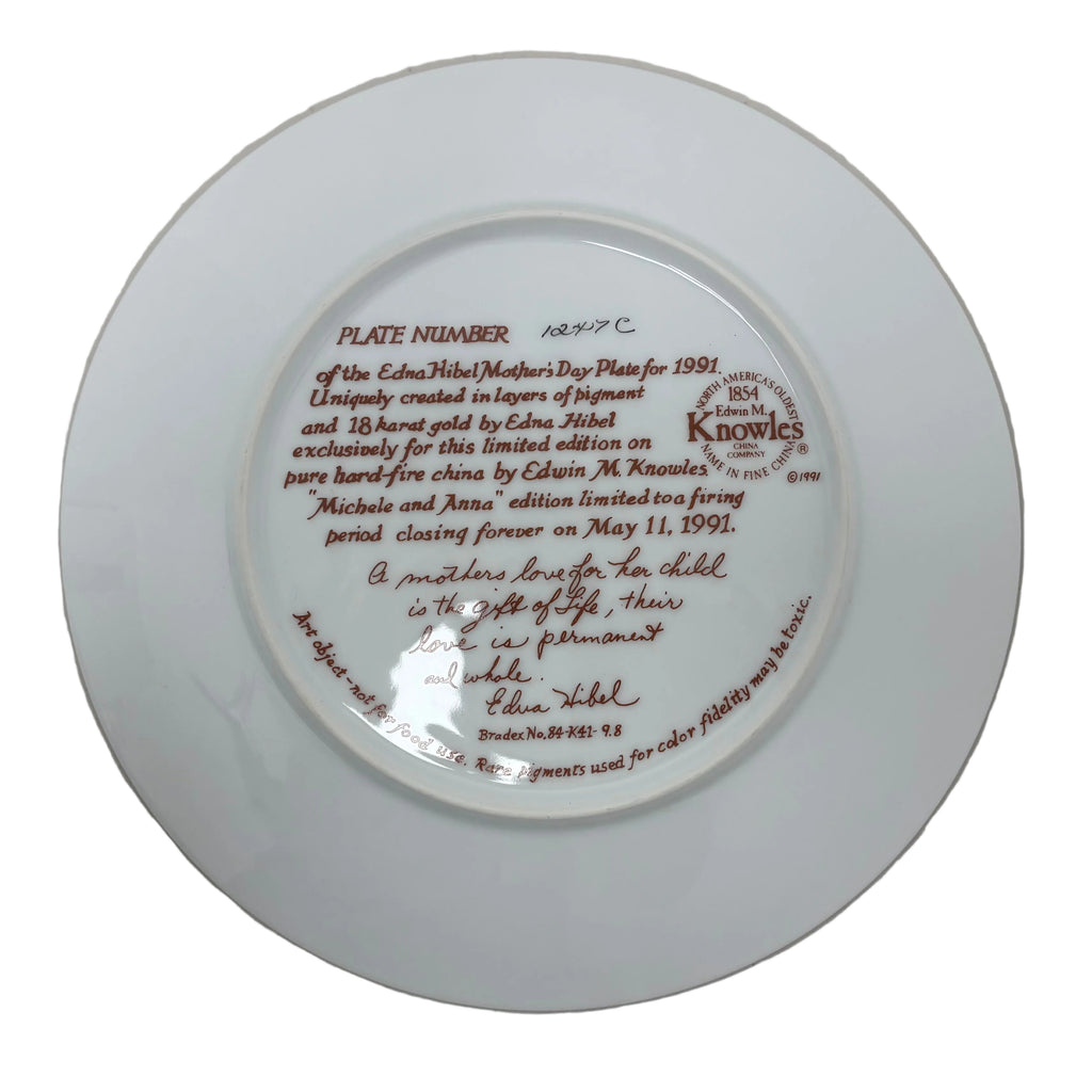1991 Edna Hibel "Michele and Anna" Mother's Day collector plate with 18k Gold