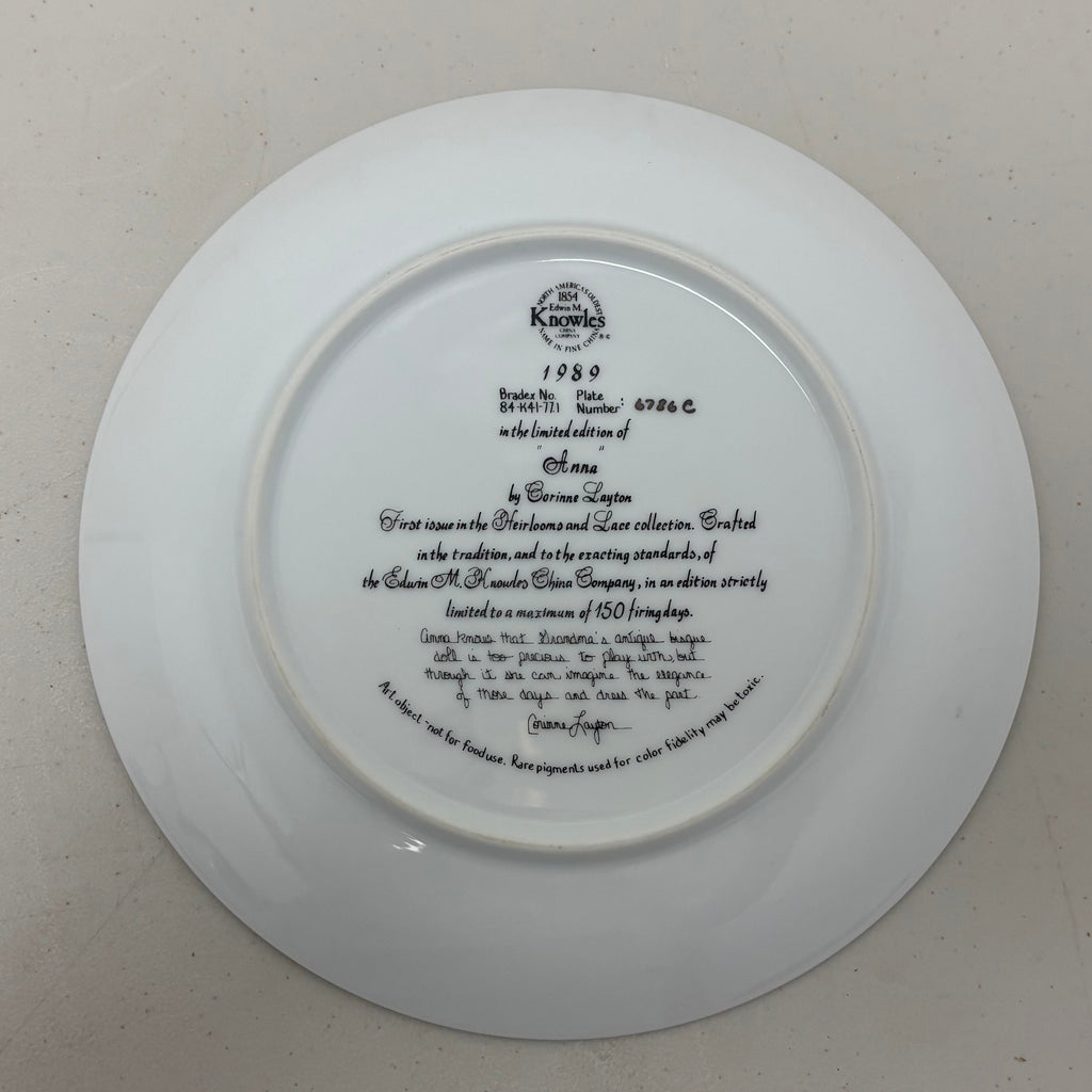 Edwin M. Knowles 1989 "Anna" Collector Plate by Corinne Layton