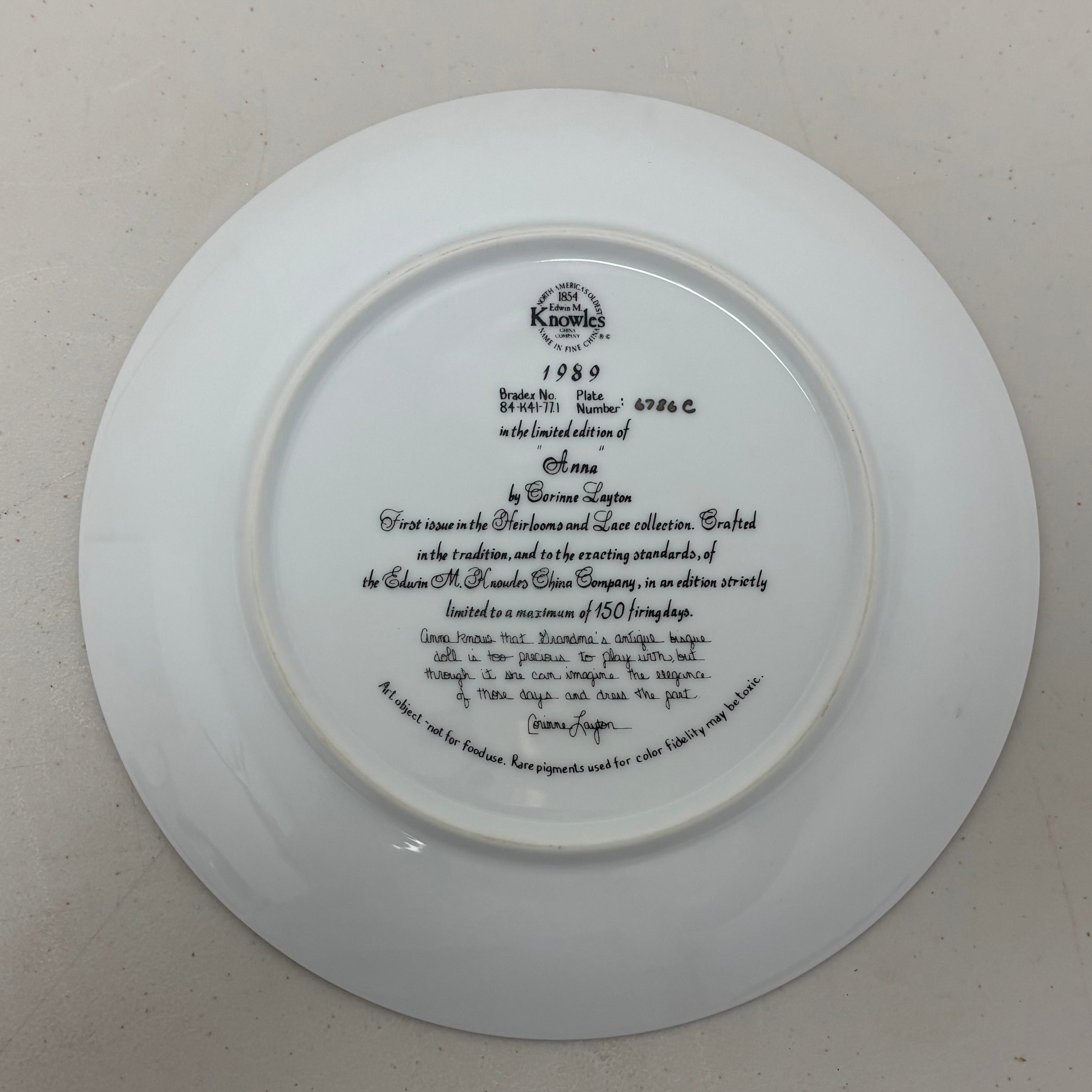 Edwin M. Knowles 1989 "Anna" Collector Plate by Corinne Layton
