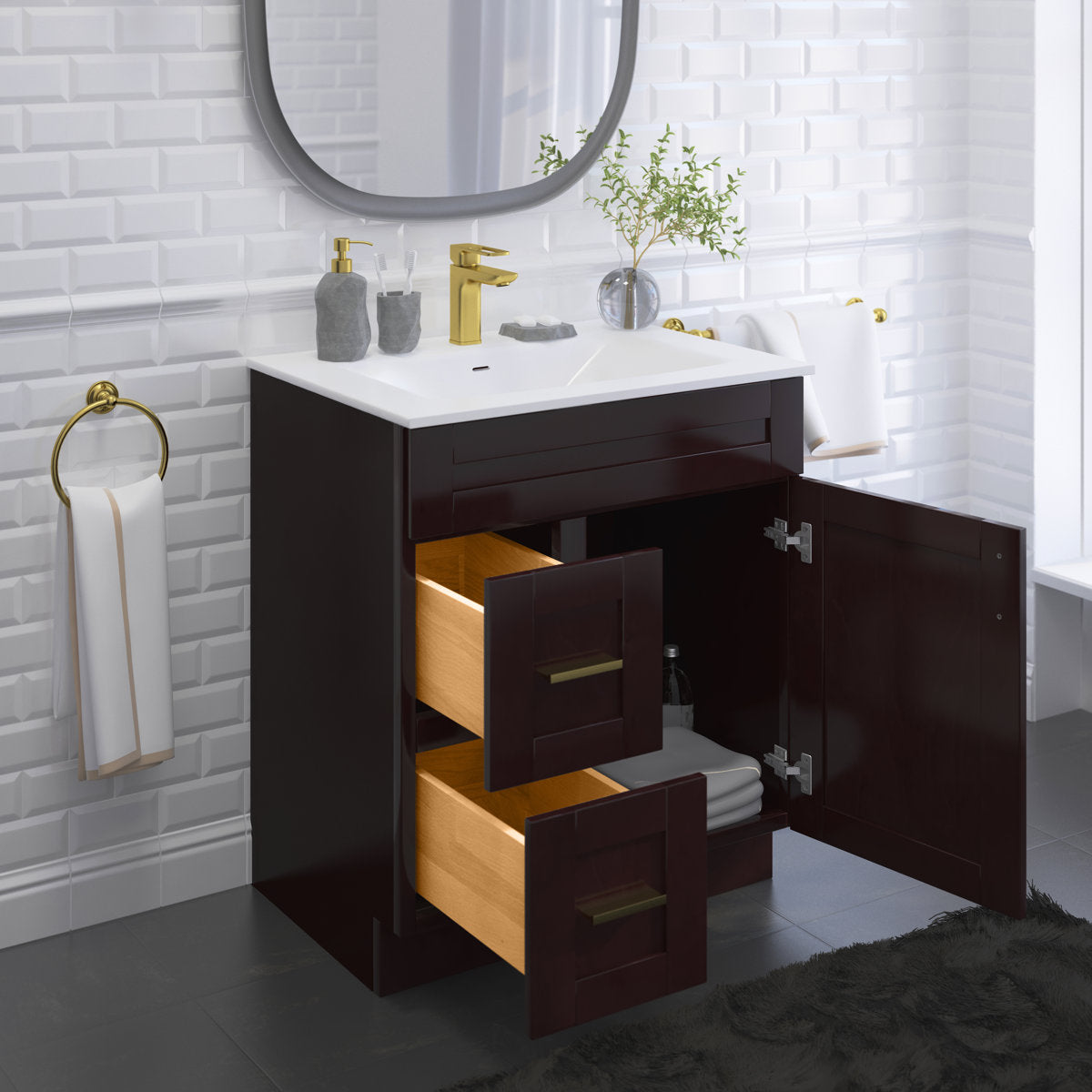 Vanity Base Sink Cabinet - Chocolate Glazed - 30" x 33" x 21" Model Number: M01/FA3021DL