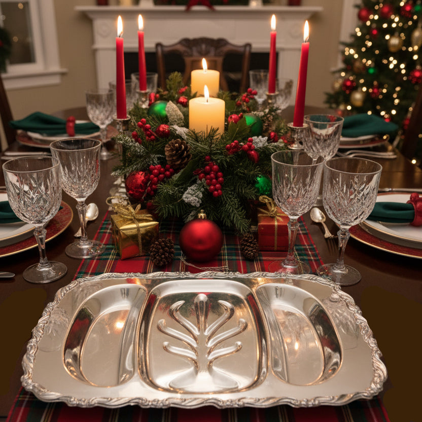 Large 3-Part Silverplate Serving Platter