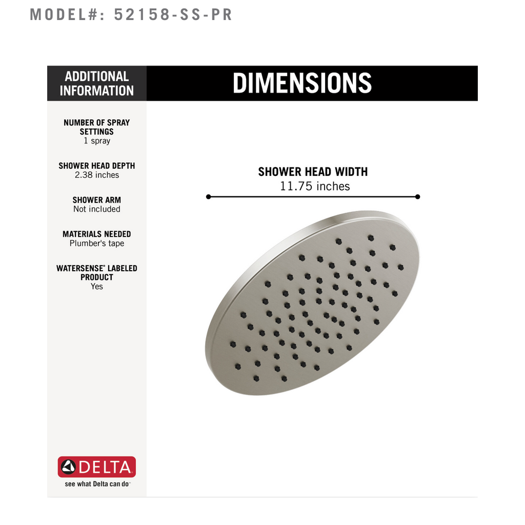 Delta Single-Setting Metal Raincan Shower Head in Lumicoat Stainless (52158-SS-PR)