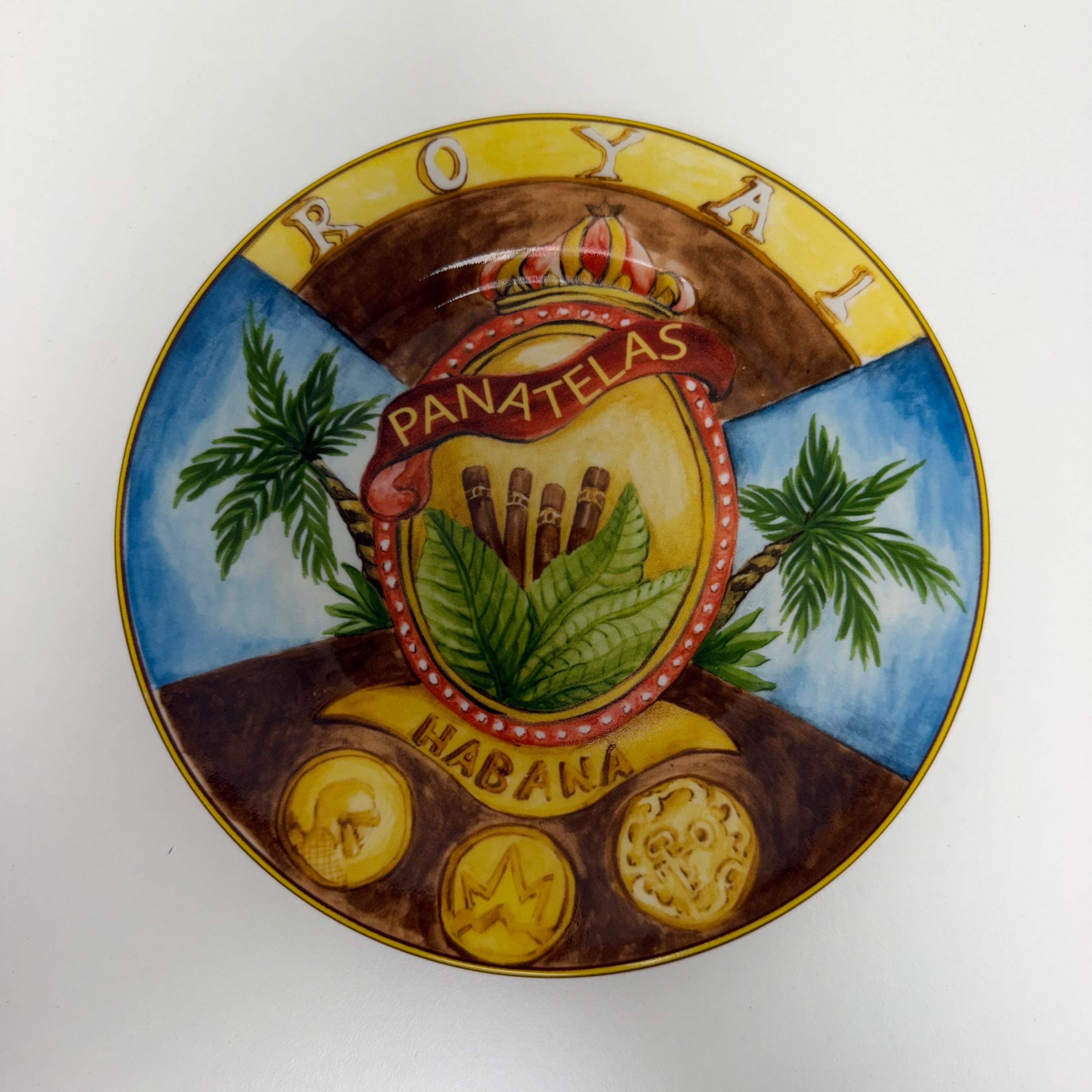 Set of 4 American Atelier Porcelain Canape Cigar-Themed Plates