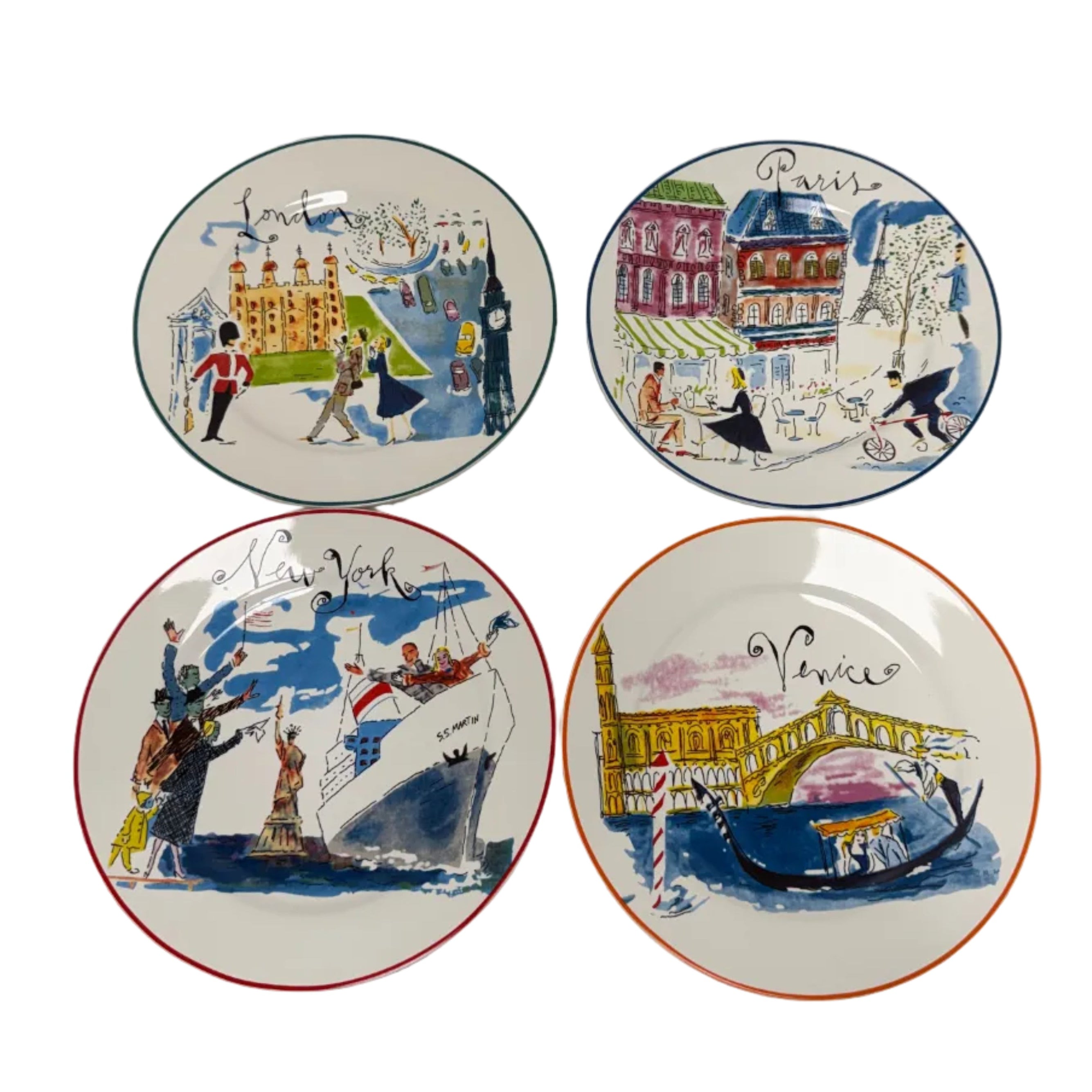Set of 4 Vintage Rosanna "Bon Voyage" Dessert Plates