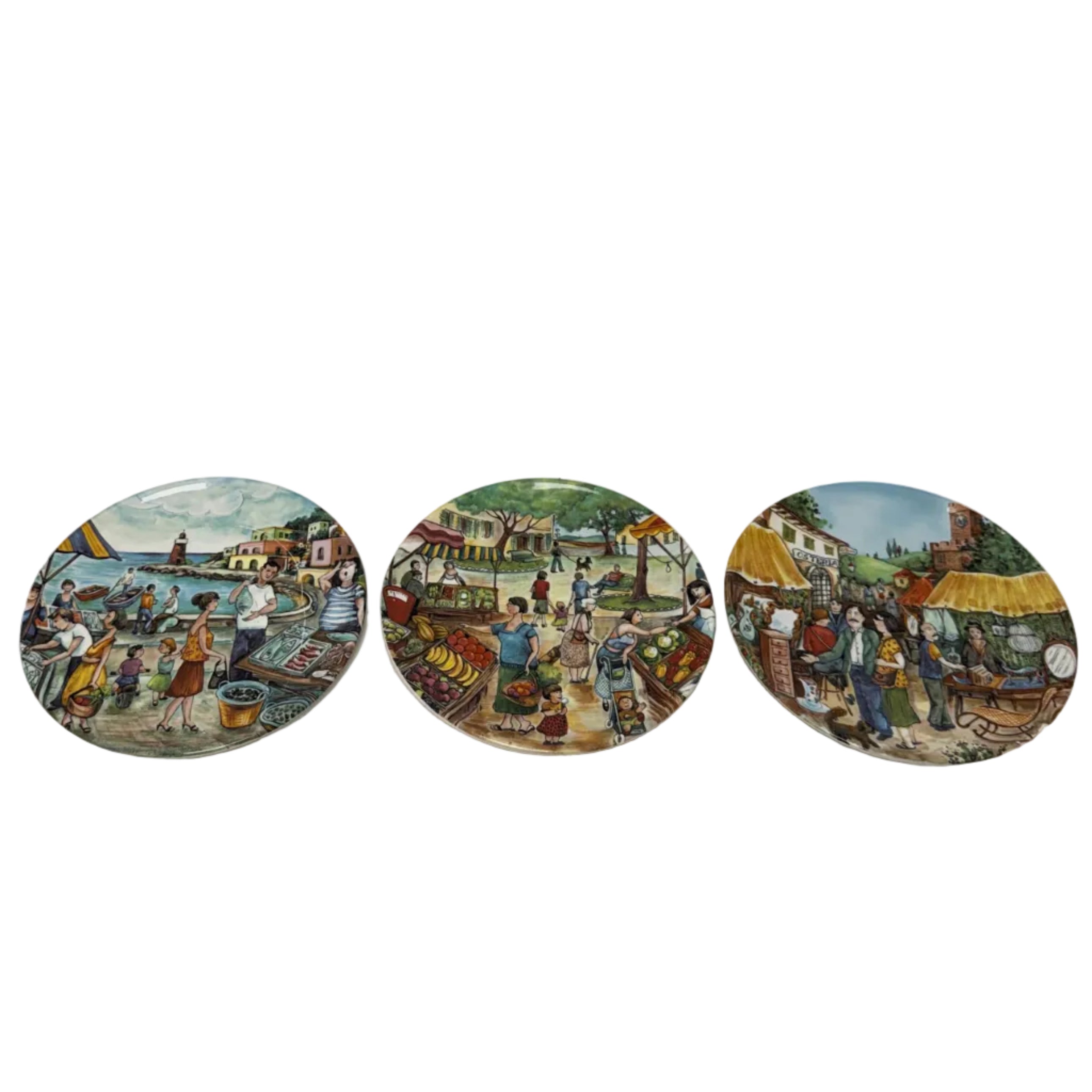 Market Scene Set of 3 Dinner Plates