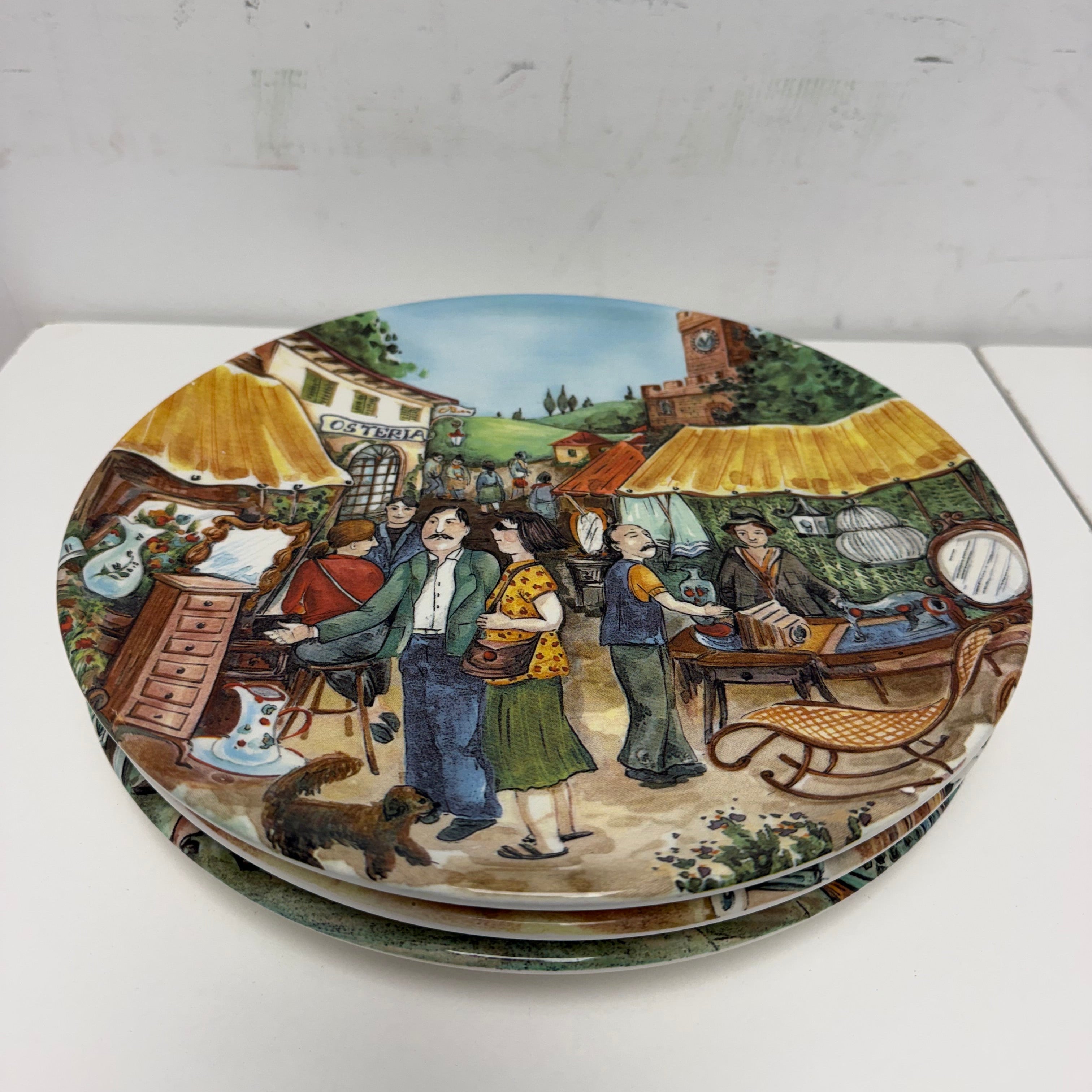 Market Scene Set of 3 Dinner Plates