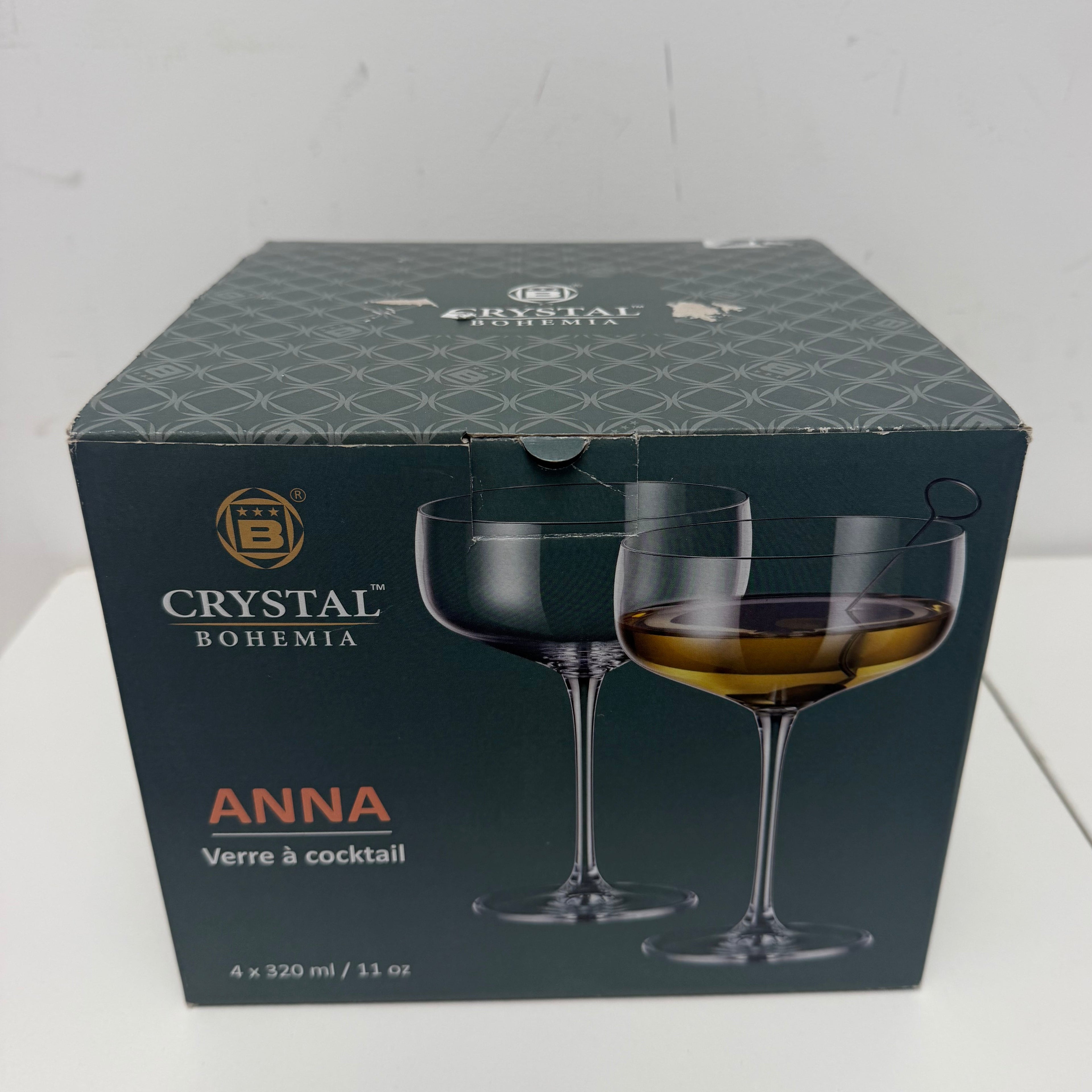 Set of 4 Crystal Bohemia "Anna" Cocktail Glasses
