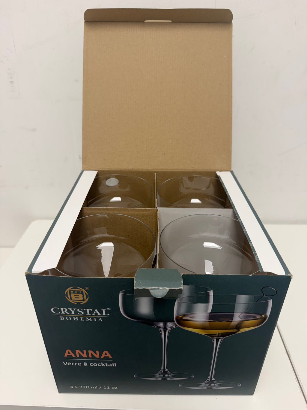 Set of 4 Crystal Bohemia "Anna" Cocktail Glasses