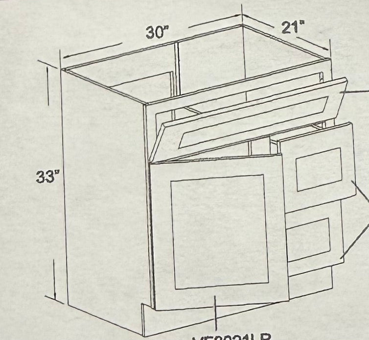 Vanity Base Sink Cabinet - Chocolate Glazed - 30" x 33" x 21" Model Number: M01/FA3021DL
