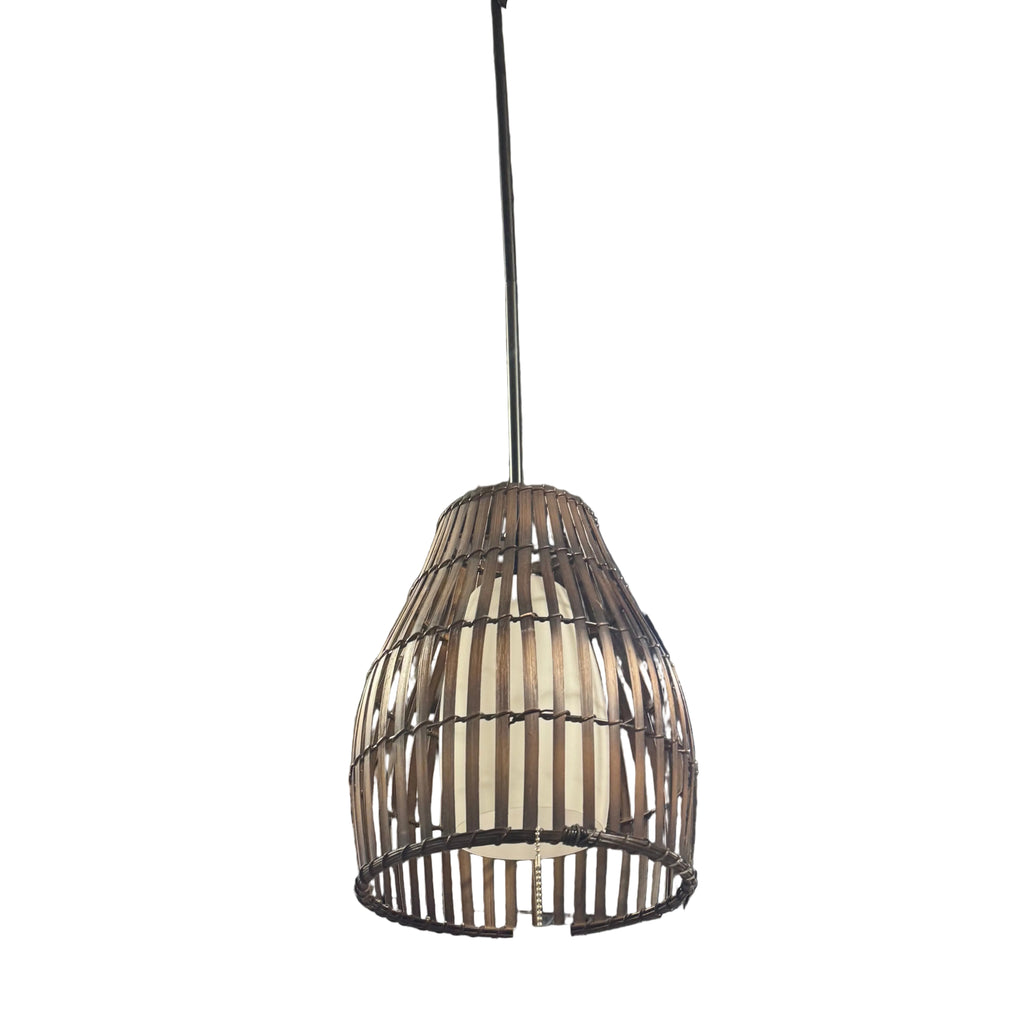 Minka Lavery - Brentwood Shore Pendant Light with Bamboo and Etched Opal Glass Shade