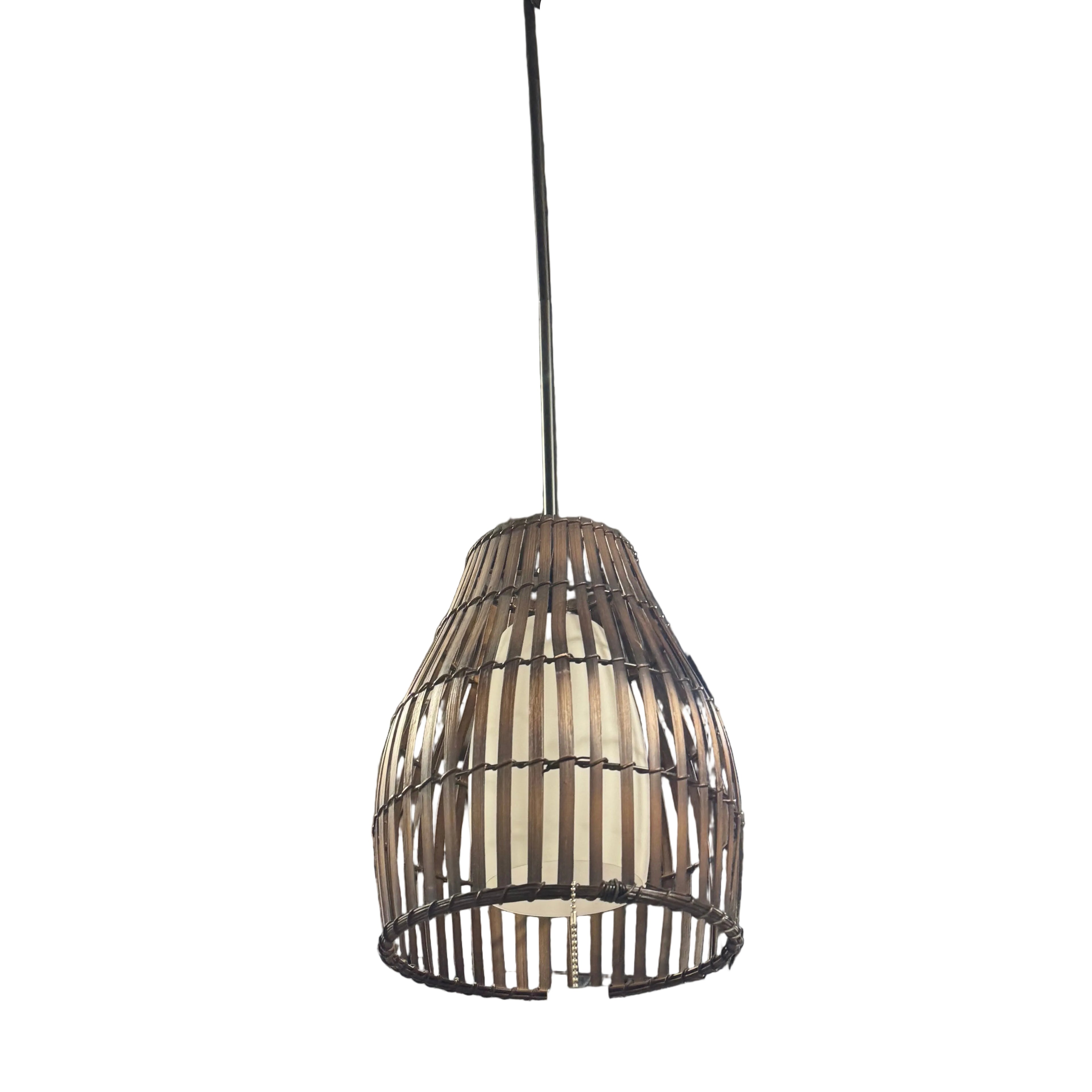 Minka Lavery - Brentwood Shore Pendant Light with Bamboo and Etched Opal Glass Shade