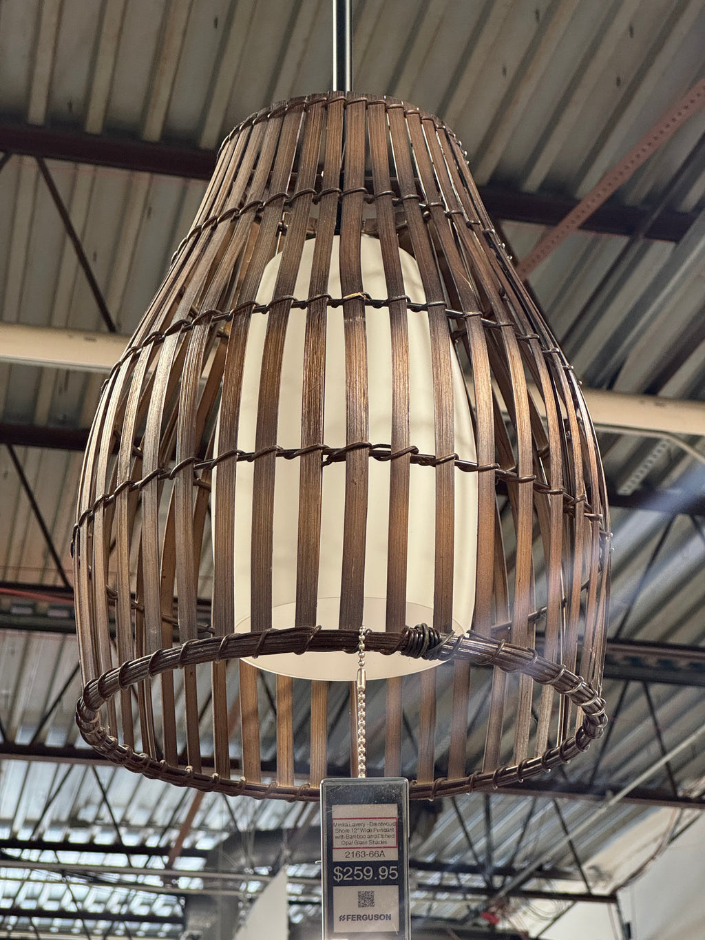 Minka Lavery - Brentwood Shore Pendant Light with Bamboo and Etched Opal Glass Shade