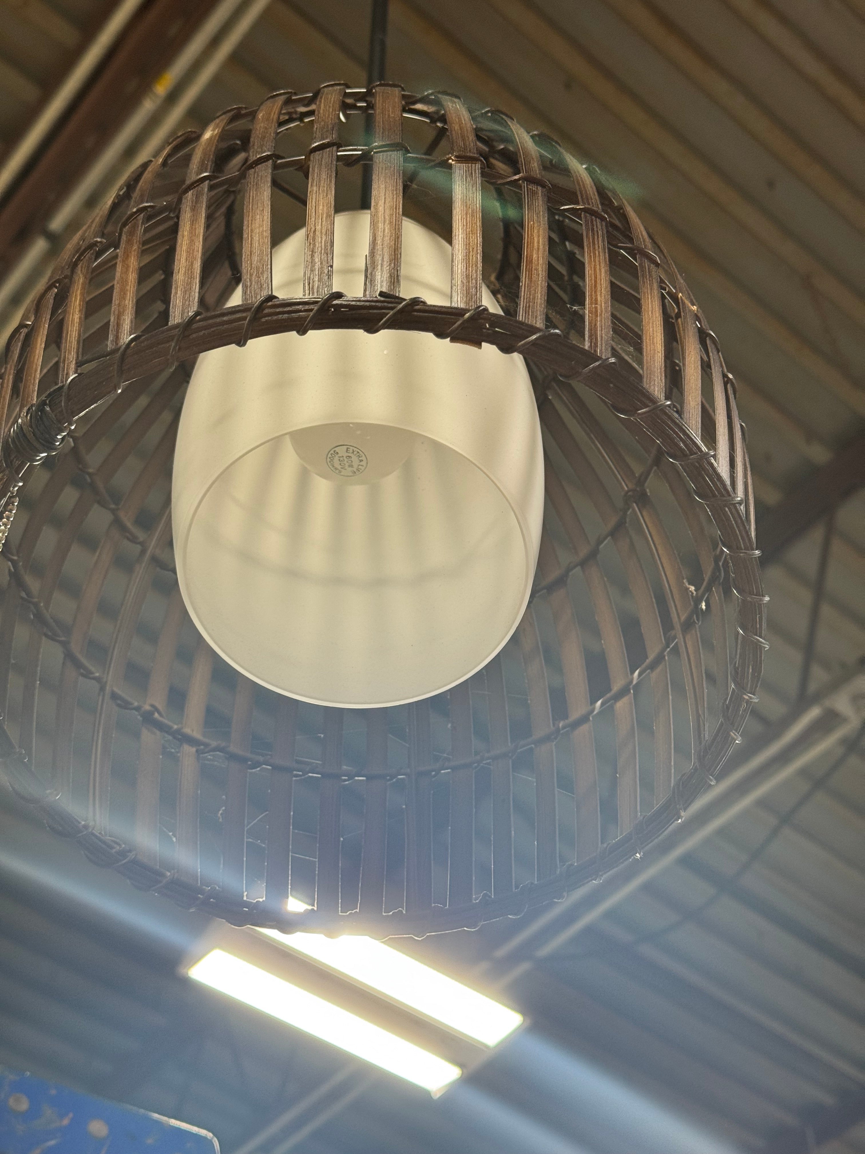 Minka Lavery - Brentwood Shore Pendant Light with Bamboo and Etched Opal Glass Shade