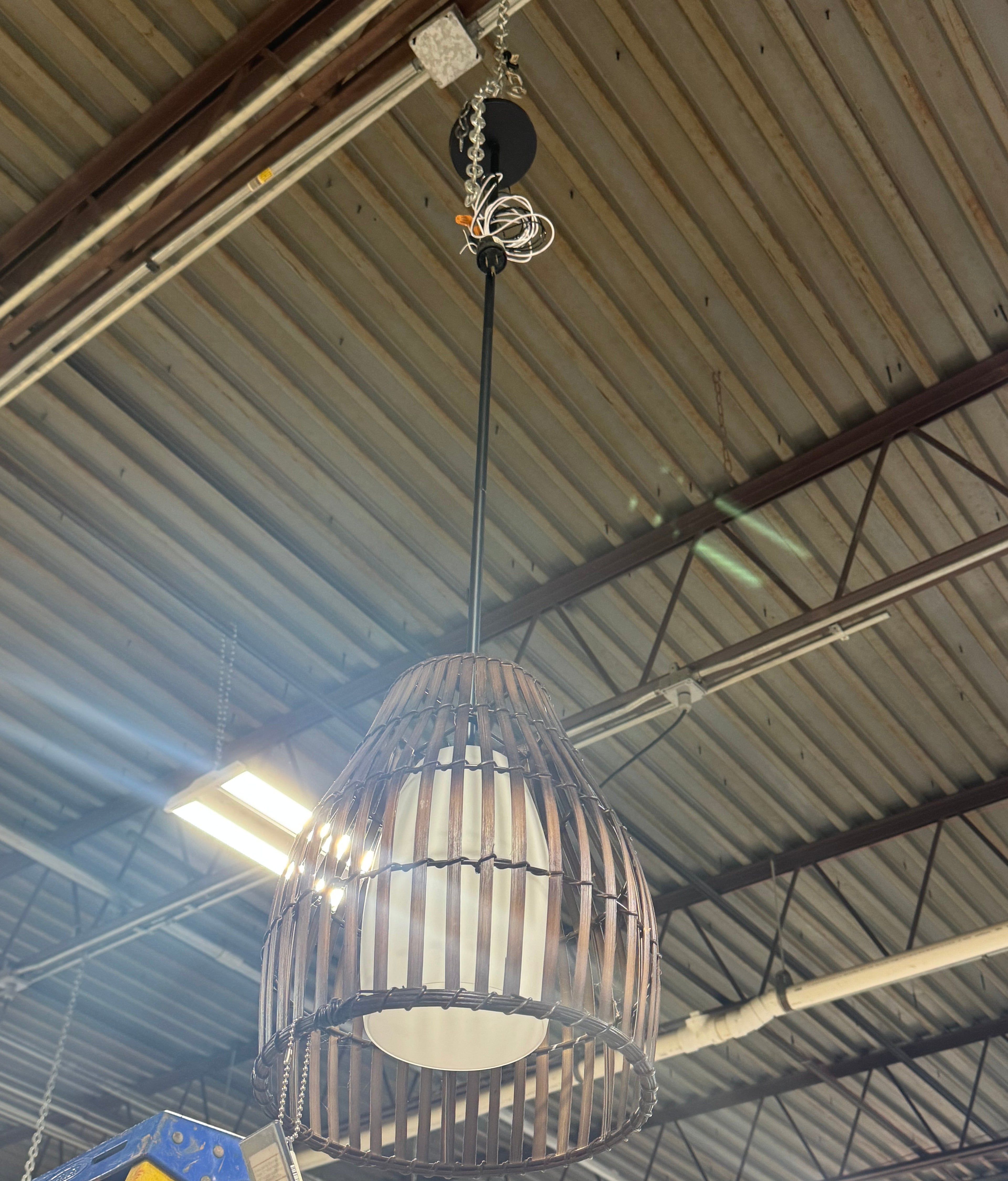 Minka Lavery - Brentwood Shore Pendant Light with Bamboo and Etched Opal Glass Shade