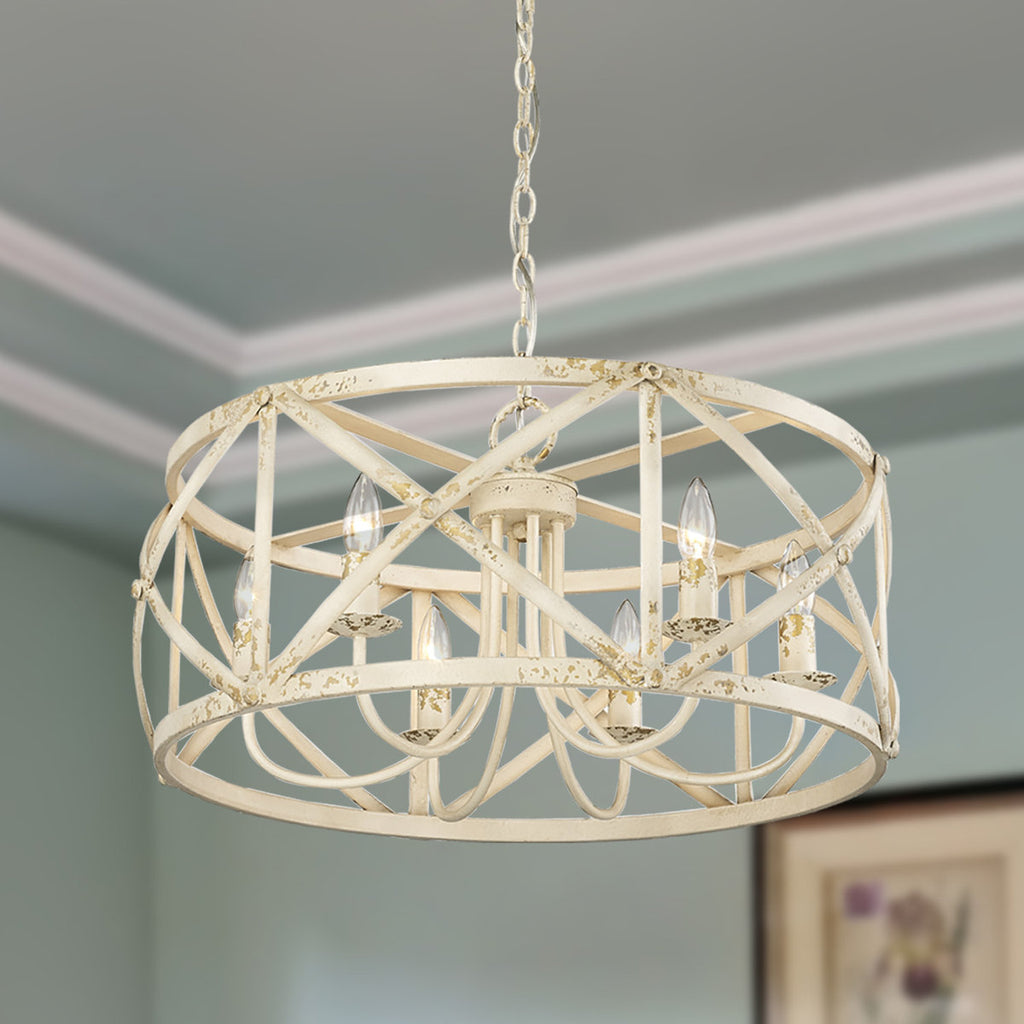 Steelside 6 Light Dimmable Lantern Drum Chandelier in Antique Ivory