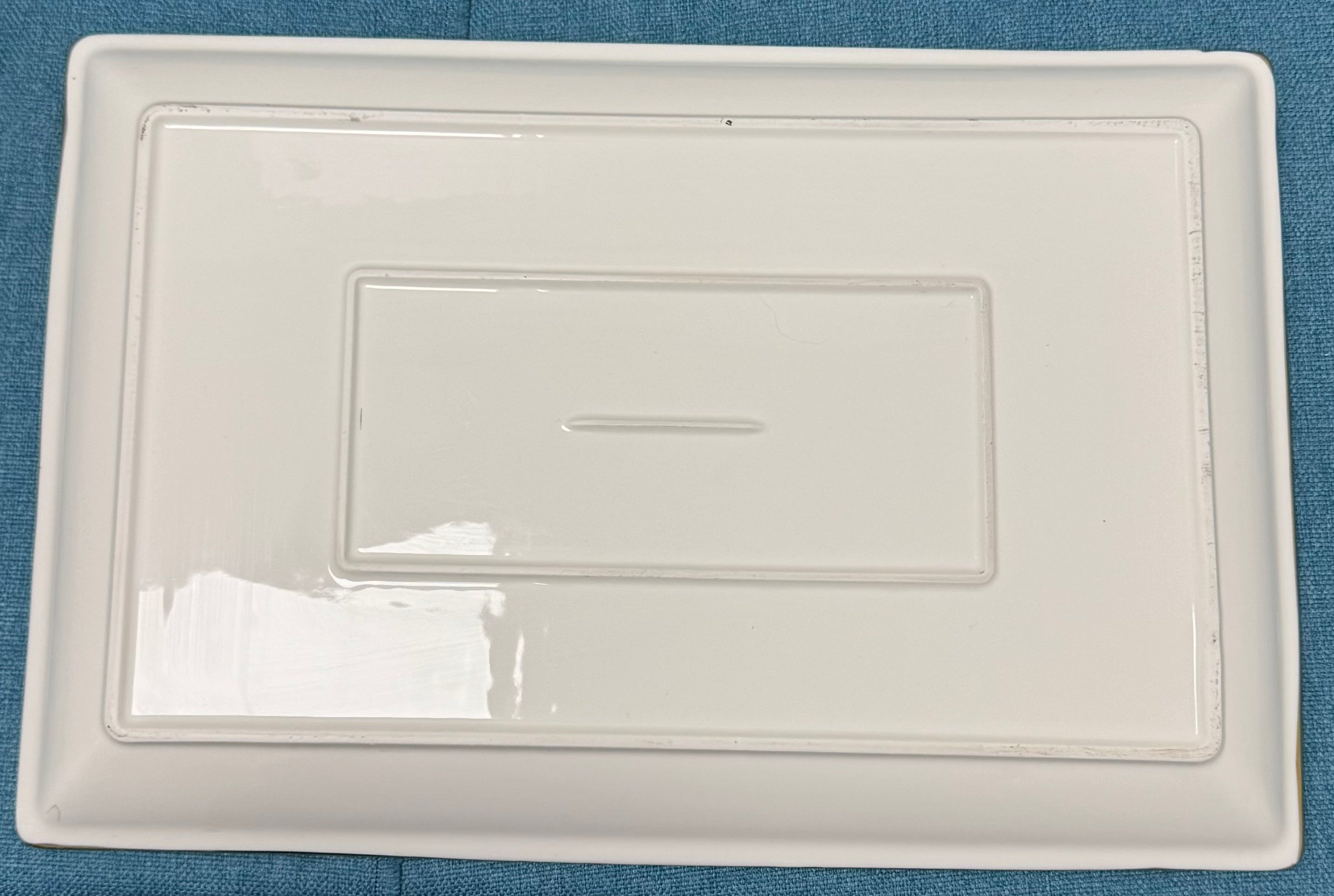 Large White Ceramic Tray with Gold Trim
