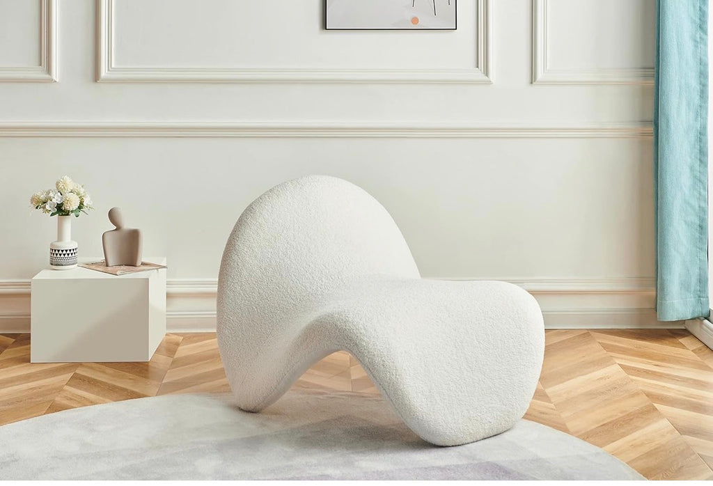 Curved Floor Chair with Faux Shearling Cover in Cream