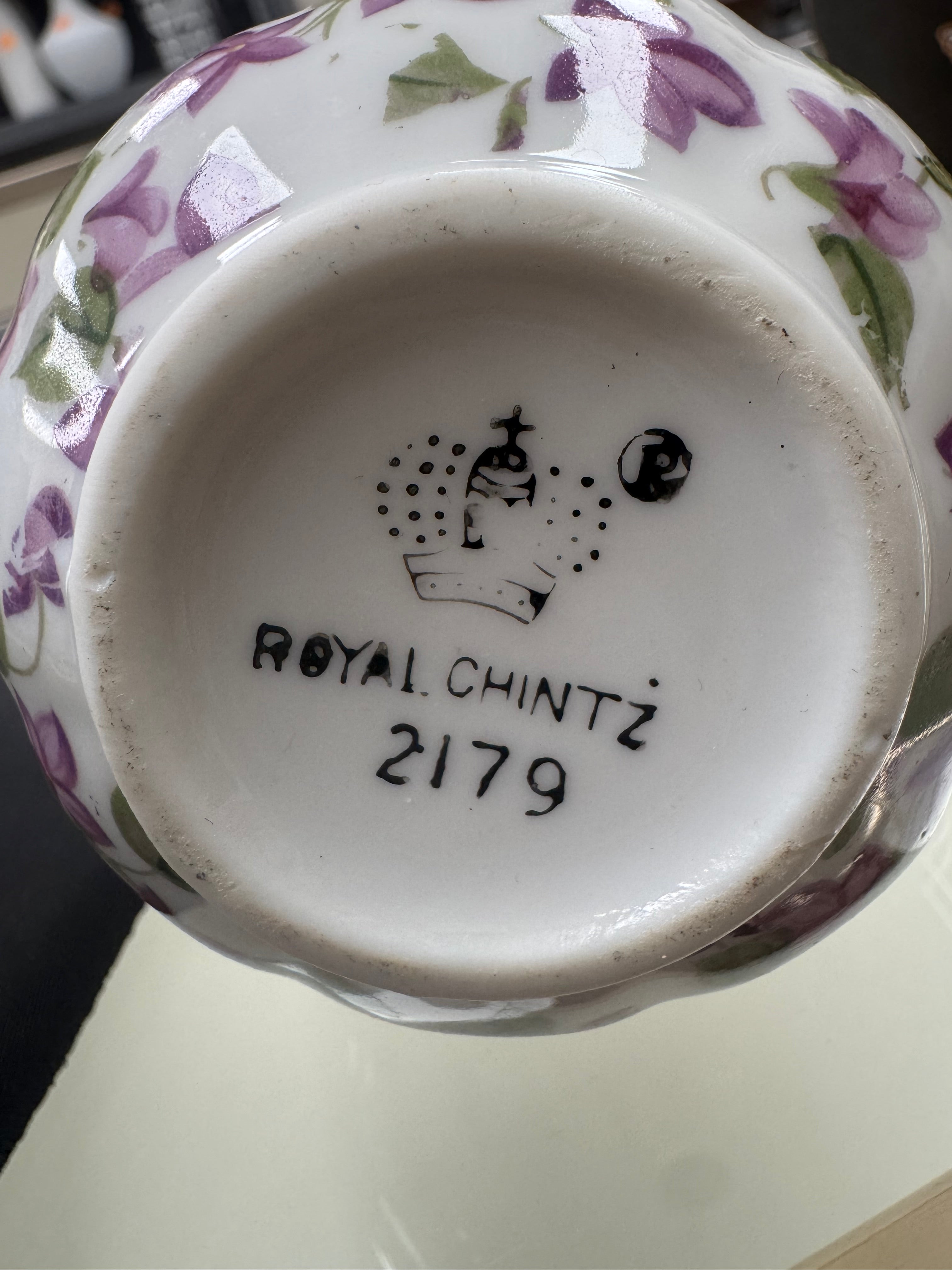 Vintage Royal Chintz Porcelain Creamer Pitcher with Violet Floral Design and Gold Trim