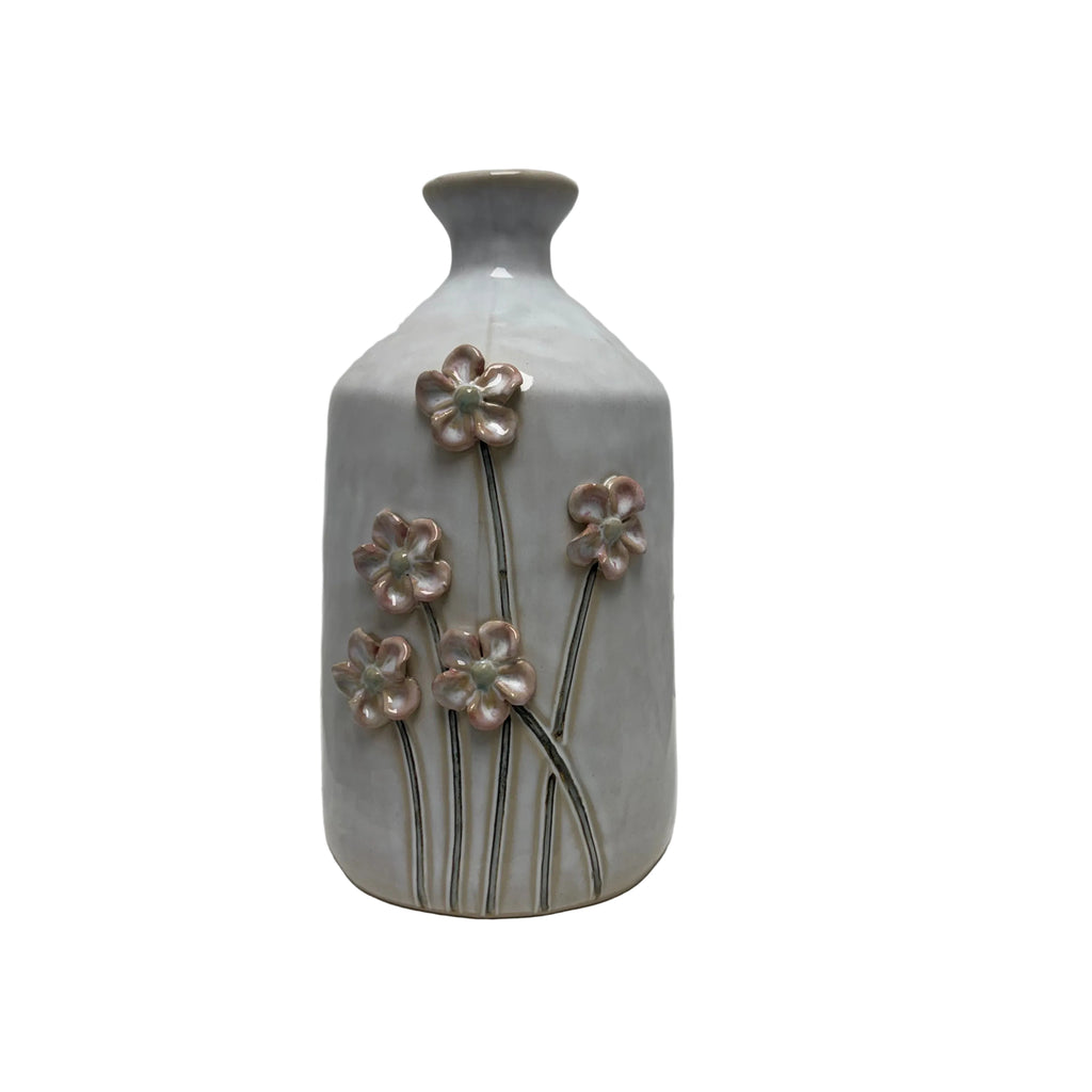 Ceramic Vase with 3-D Sculpted Flowers