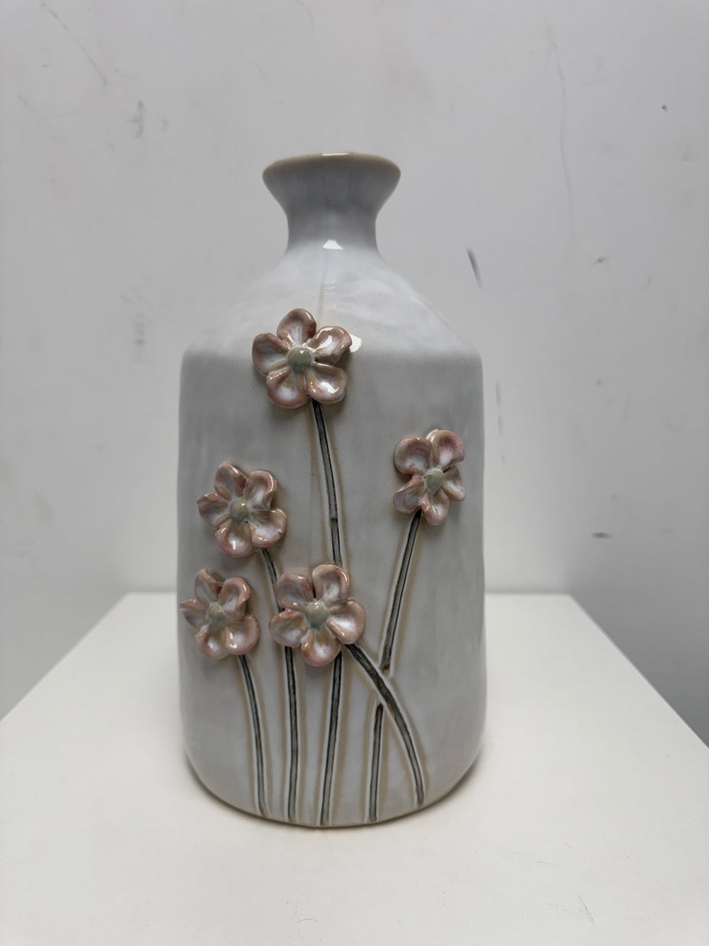 Ceramic Vase with 3-D Sculpted Flowers