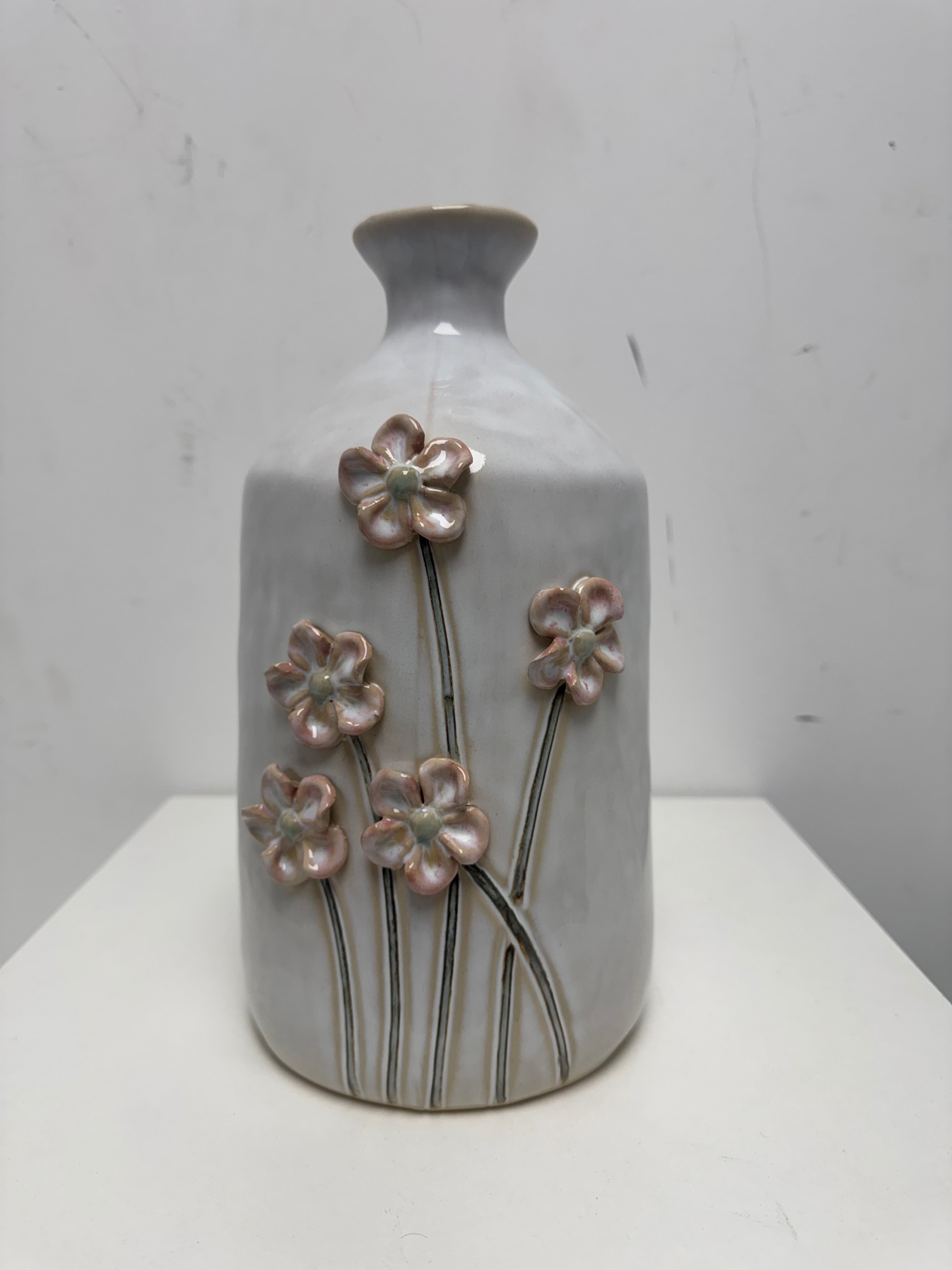 Ceramic Vase with 3-D Sculpted Flowers