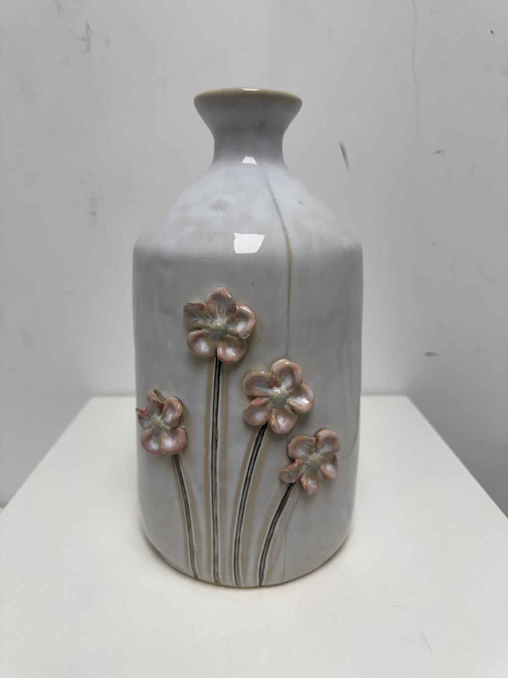 Ceramic Vase with 3-D Sculpted Flowers