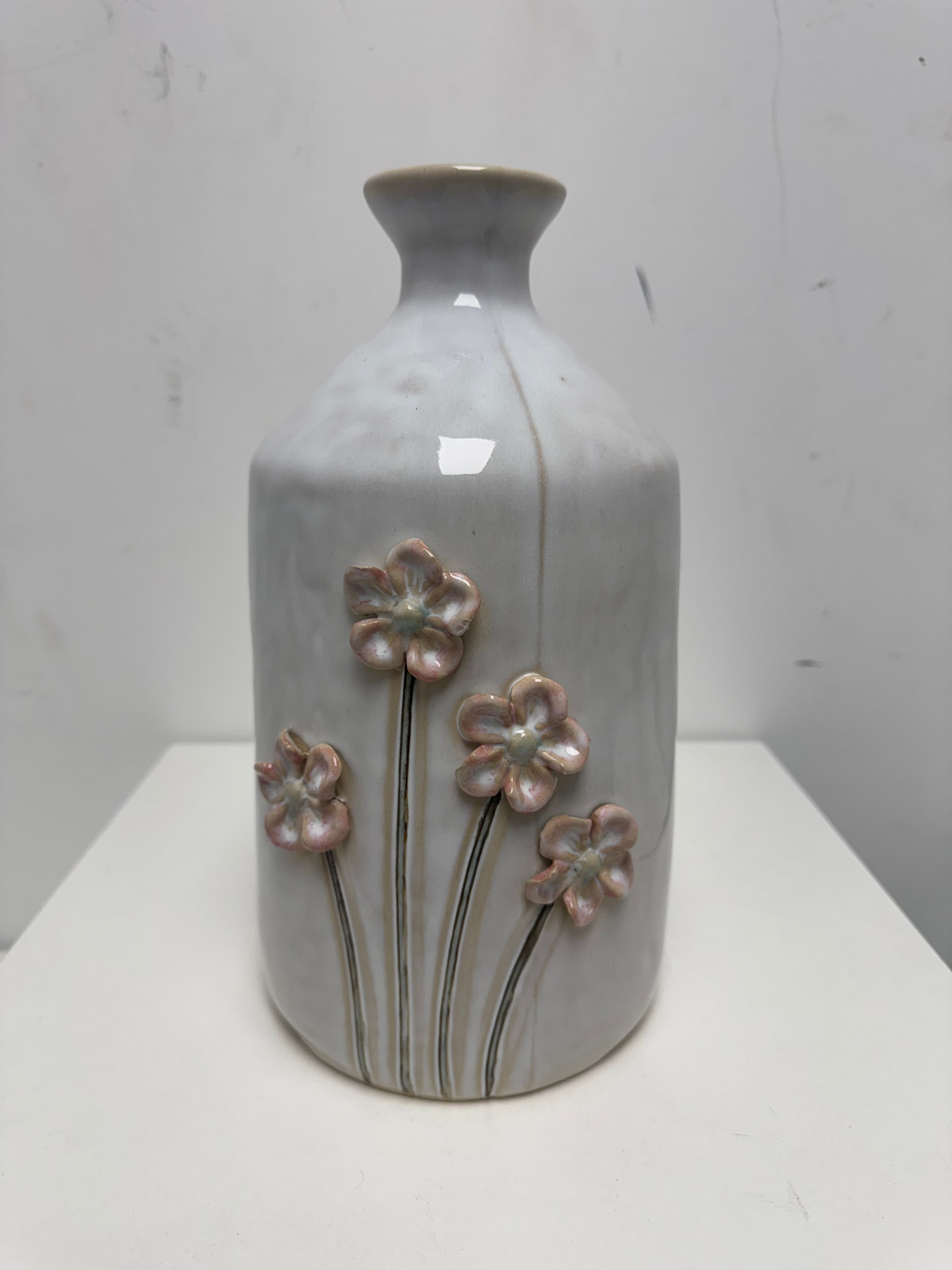 Ceramic Vase with 3-D Sculpted Flowers
