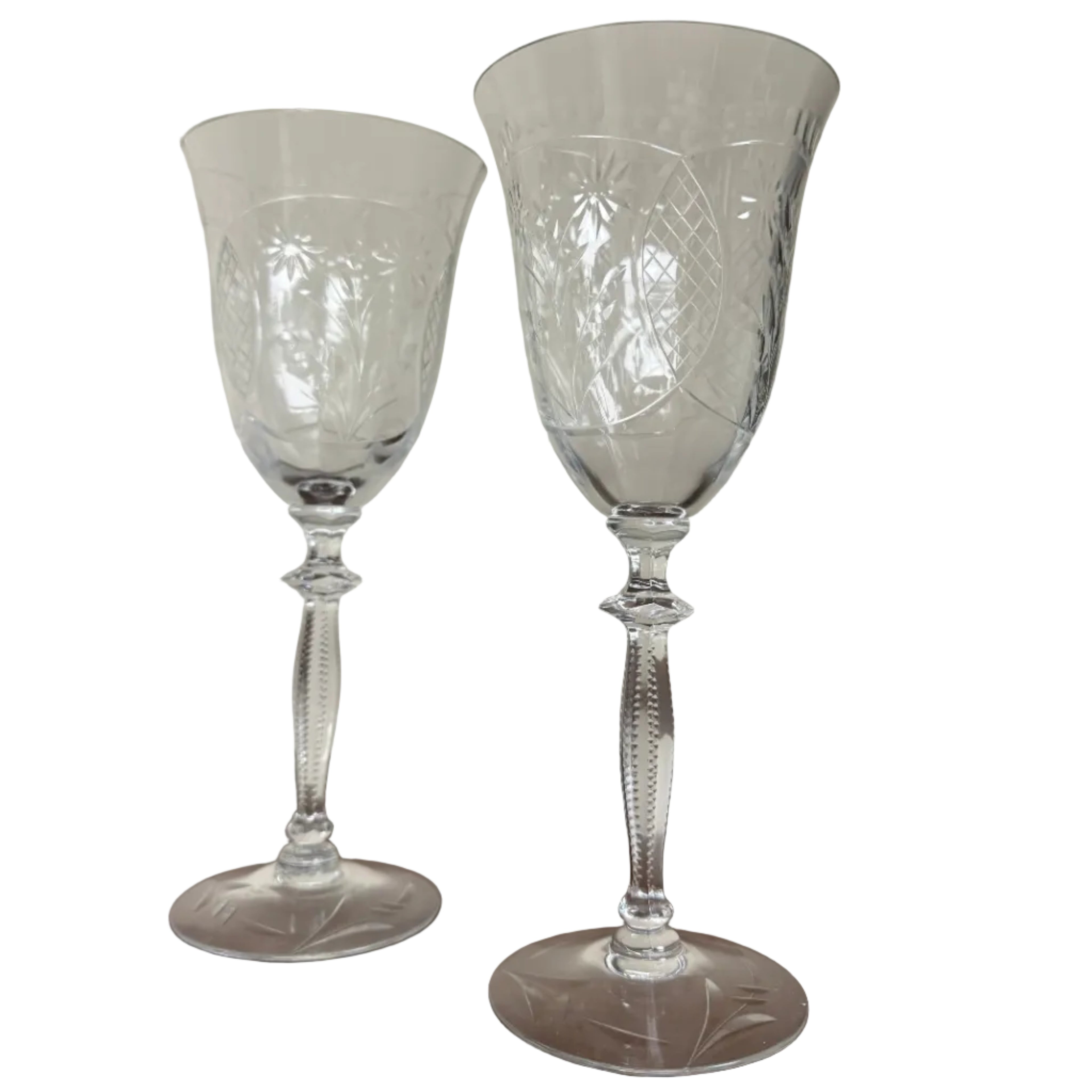 Etched Crystal Floral Design Water Goblets (Set of 2)
