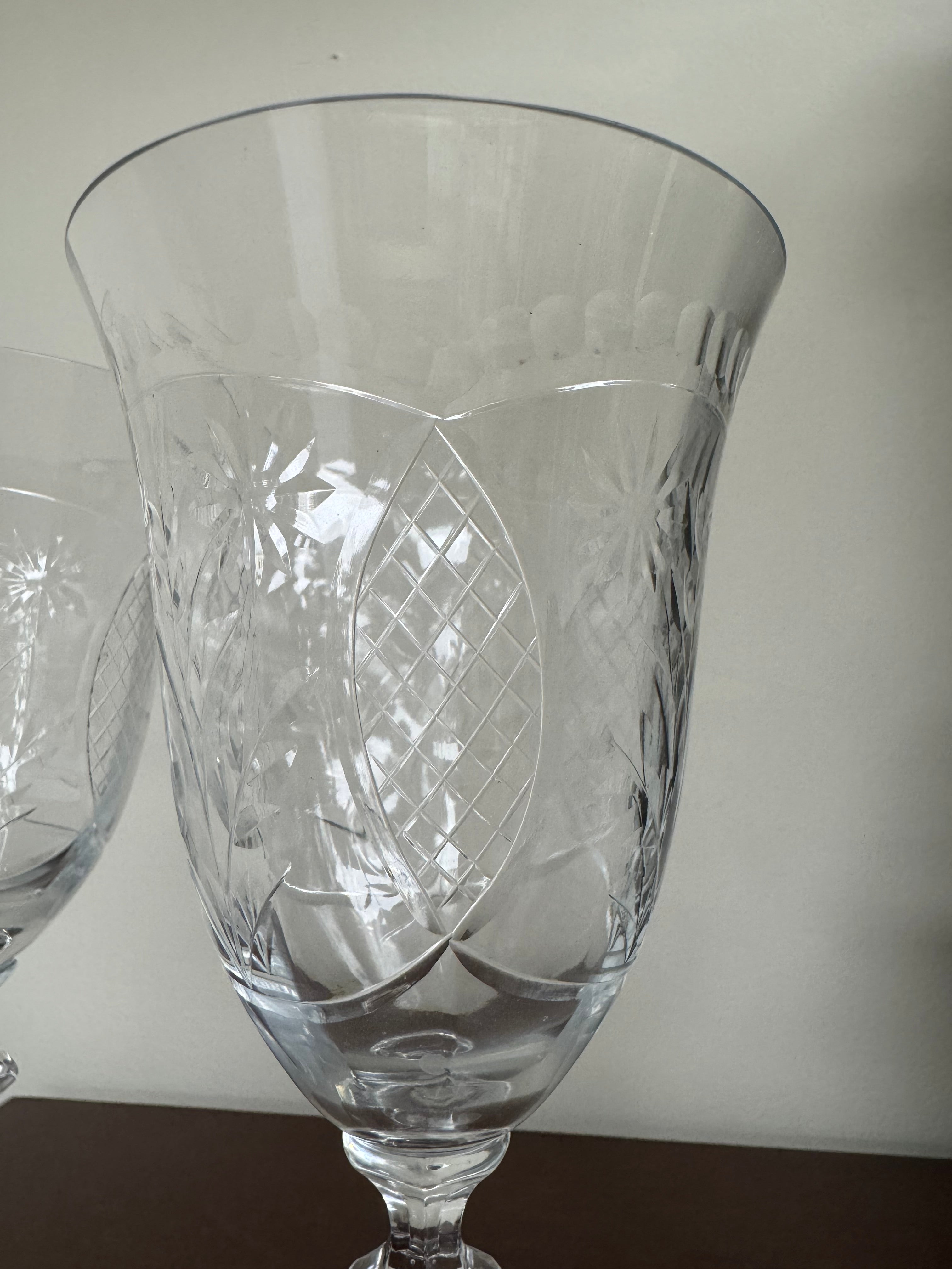 Etched Crystal Floral Design Water Goblets (Set of 2)