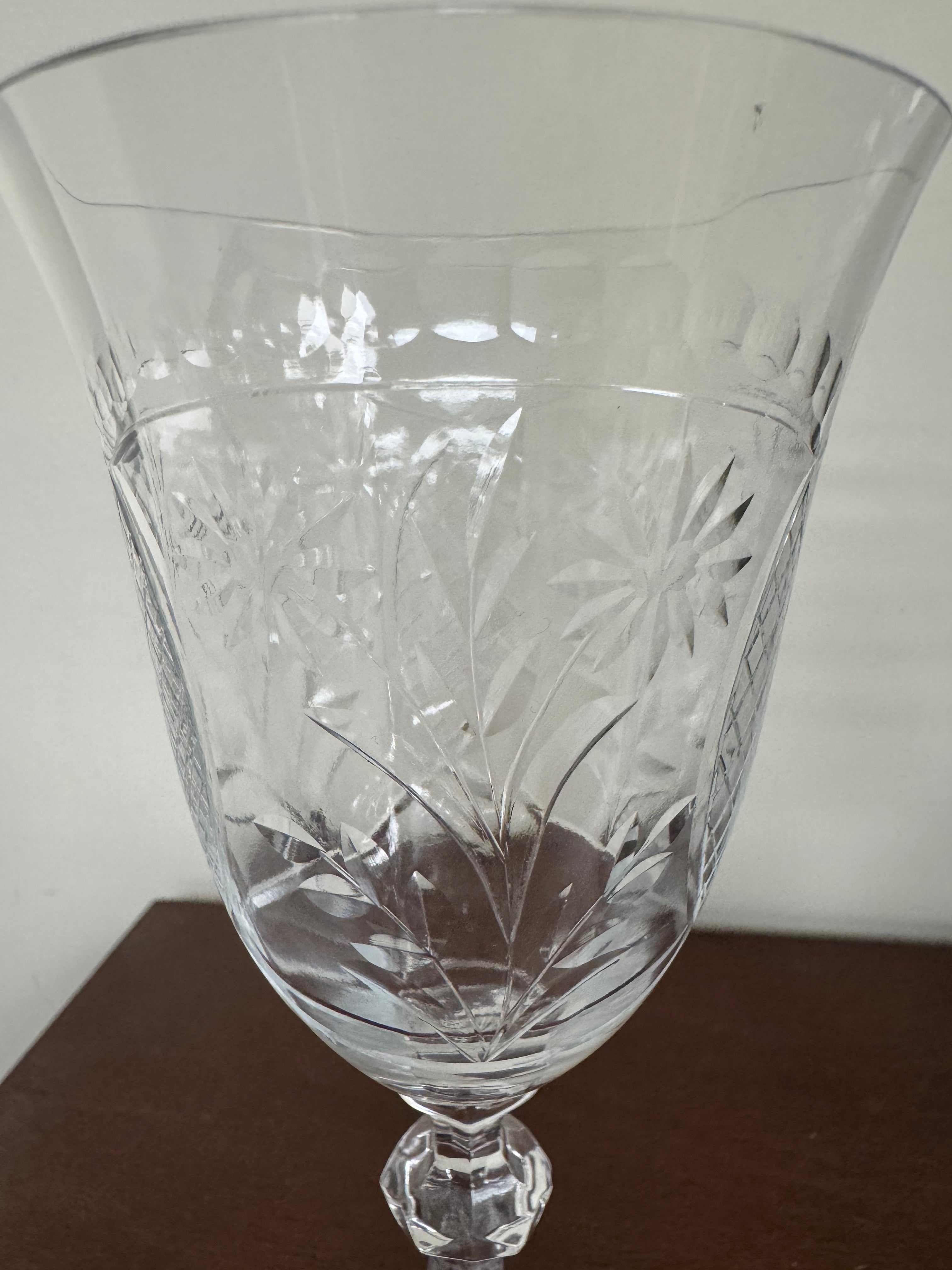 Etched Crystal Floral Design Water Goblets (Set of 2)