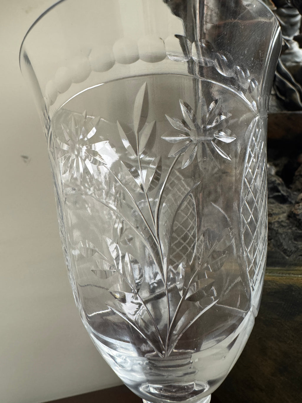 Etched Crystal Floral Design Water Goblets (Set of 2)