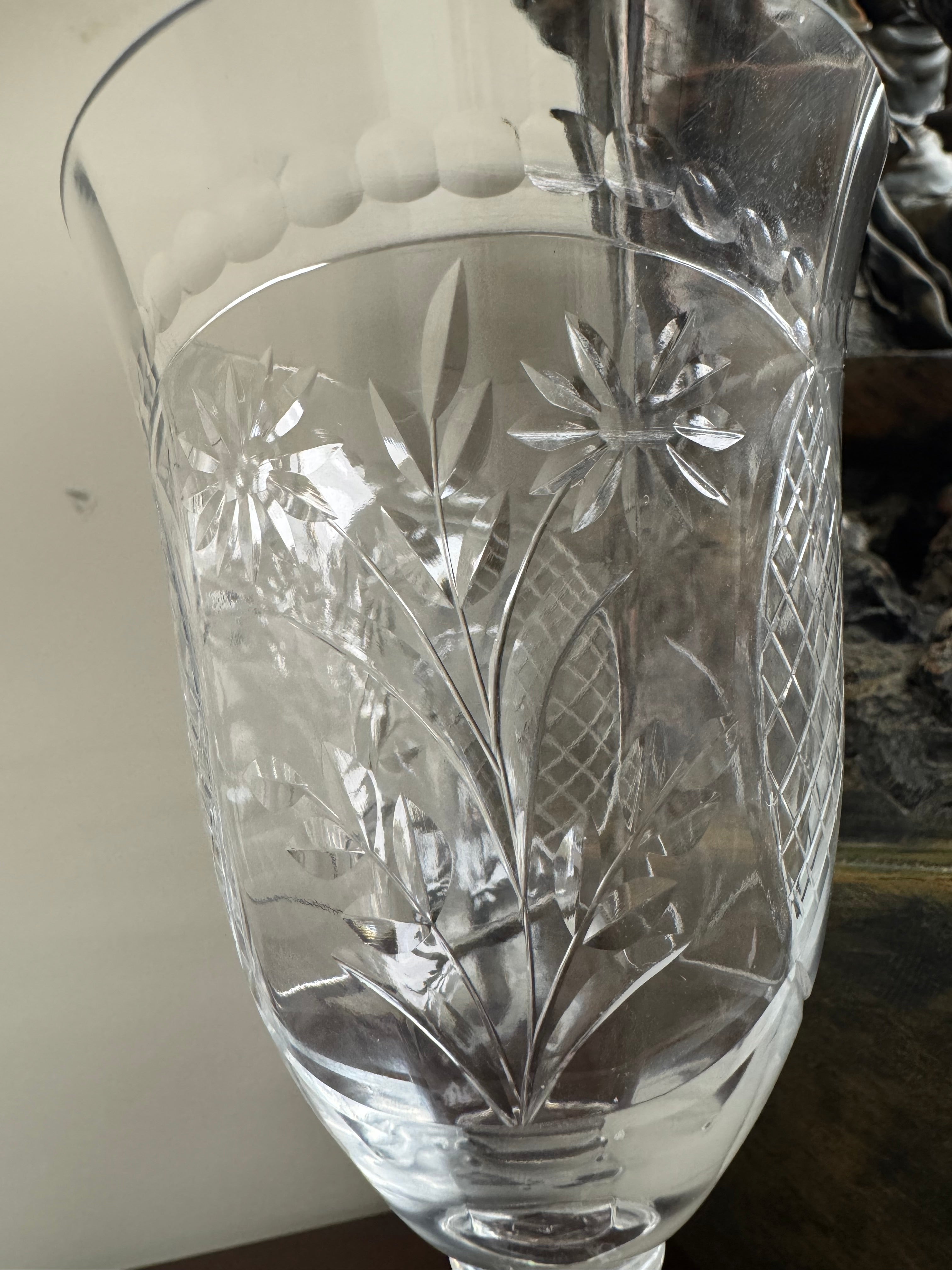 Etched Crystal Floral Design Water Goblets (Set of 2)