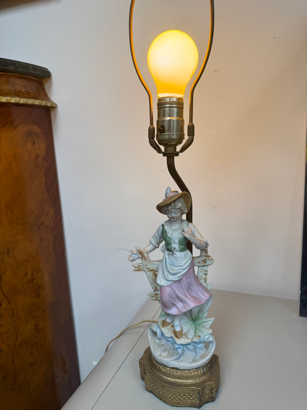 Antique Table Lamp with Porcelain Figure