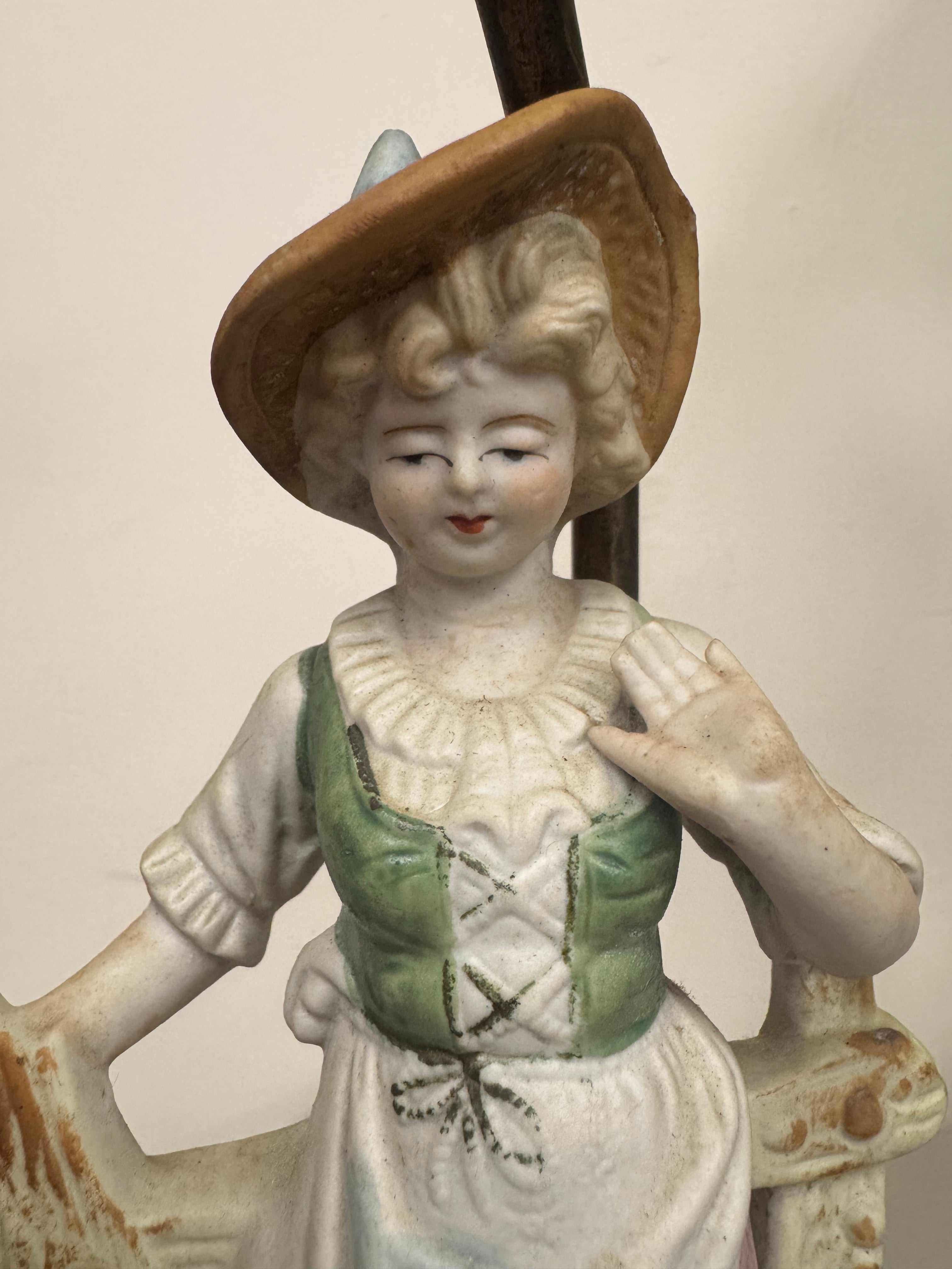 Antique Table Lamp with Porcelain Figure