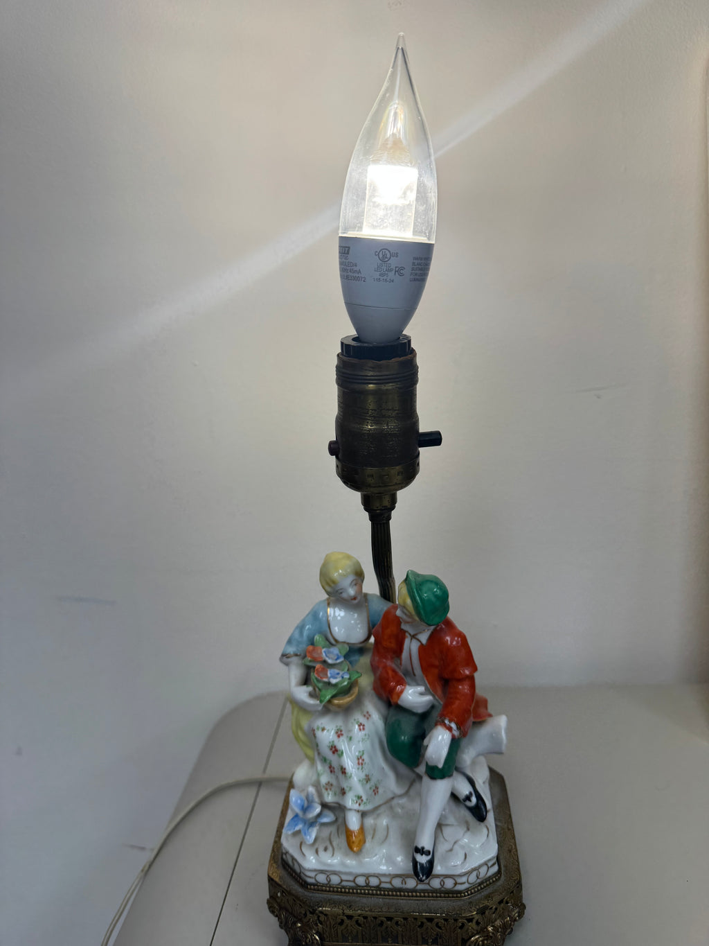 Antique Porcelain Figural Lamp - Courting Couple Sitting