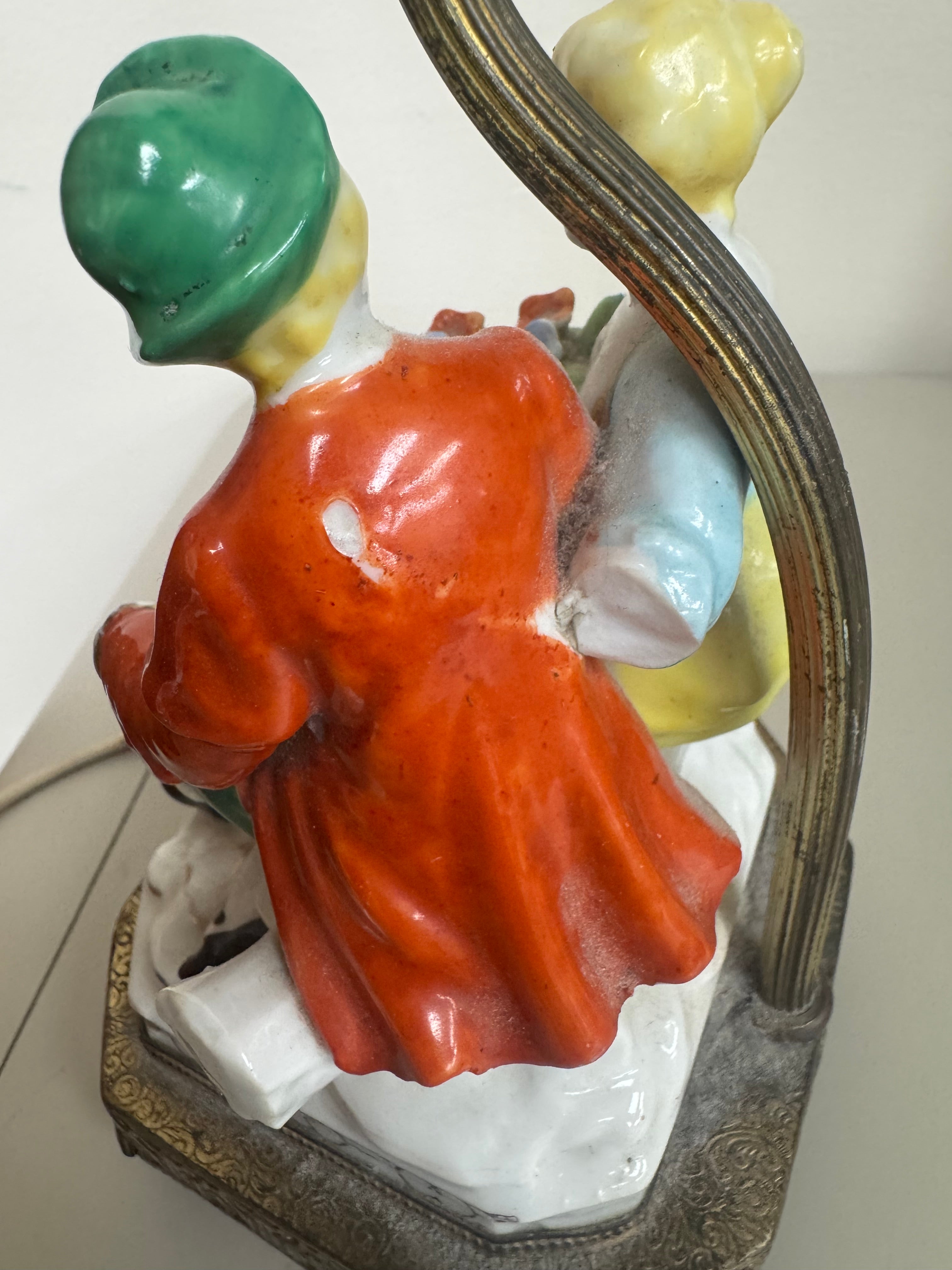 Antique Porcelain Figural Lamp - Courting Couple Sitting