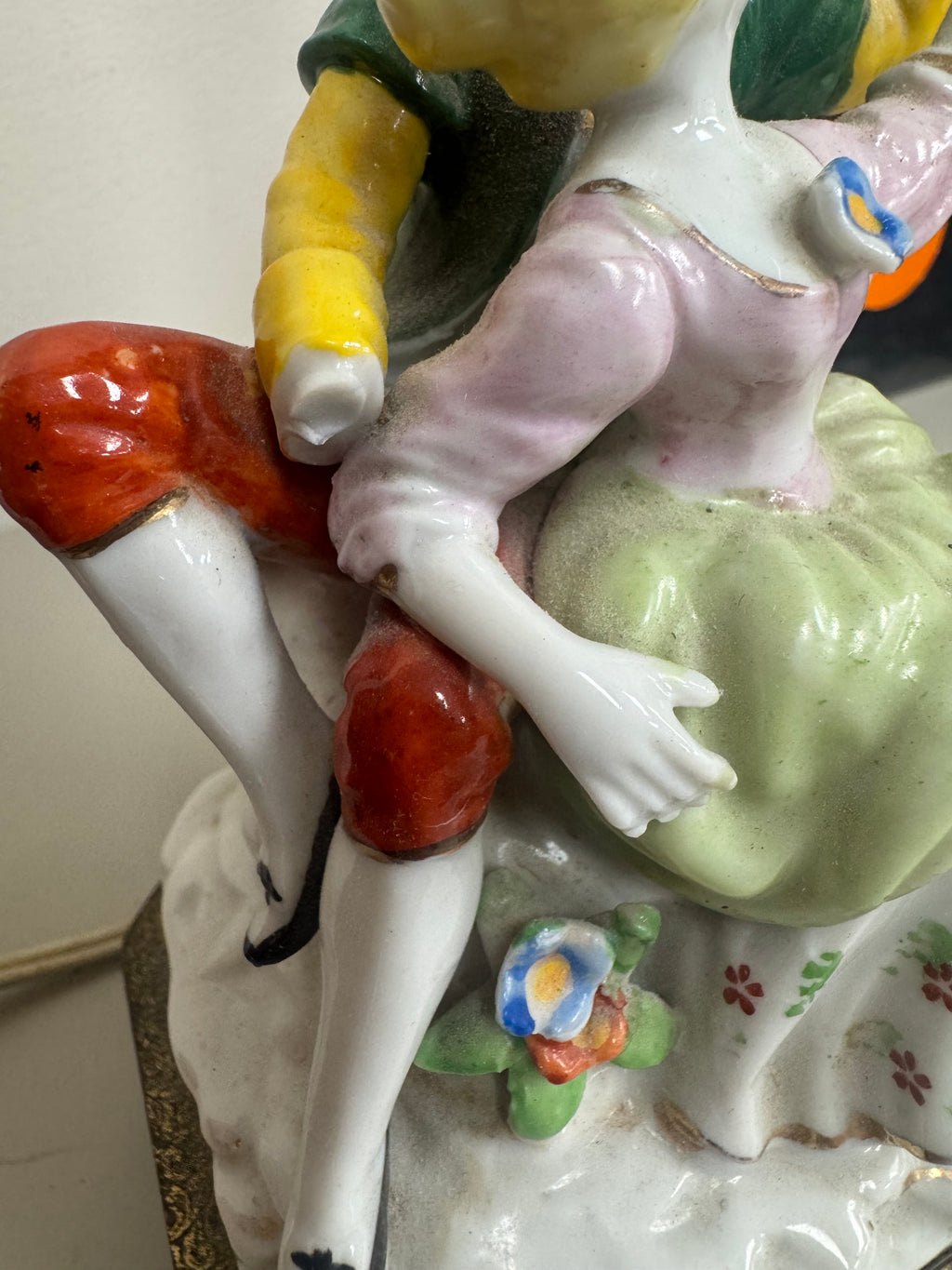Vintage Porcelain Figural Lamp - Courting Couple Embracing