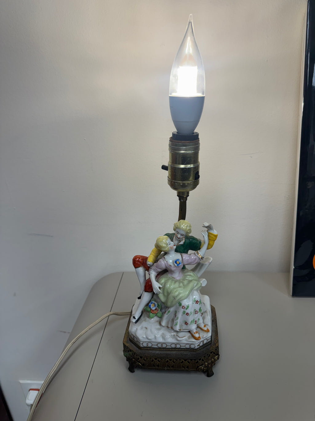 Vintage Porcelain Figural Lamp - Courting Couple Embracing