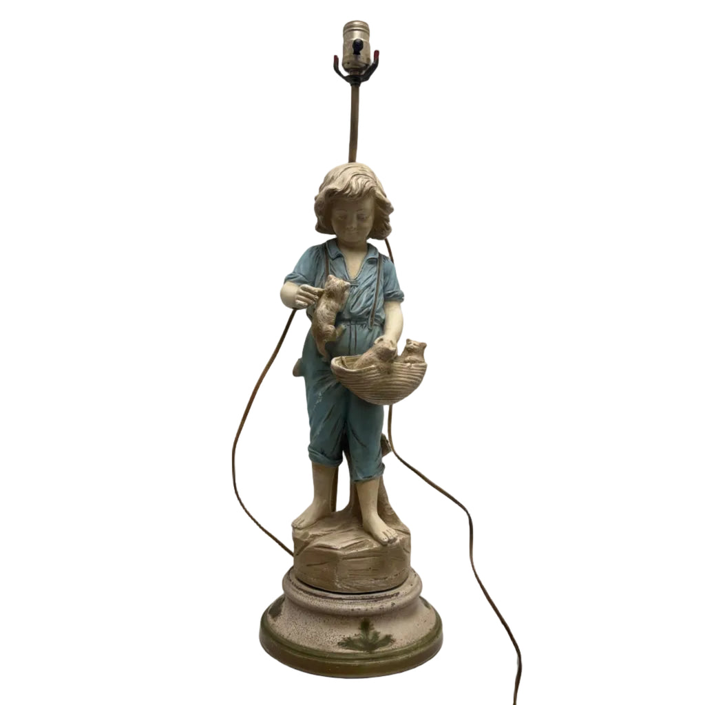 Victorian Style Figural Boy with Cats Lamp