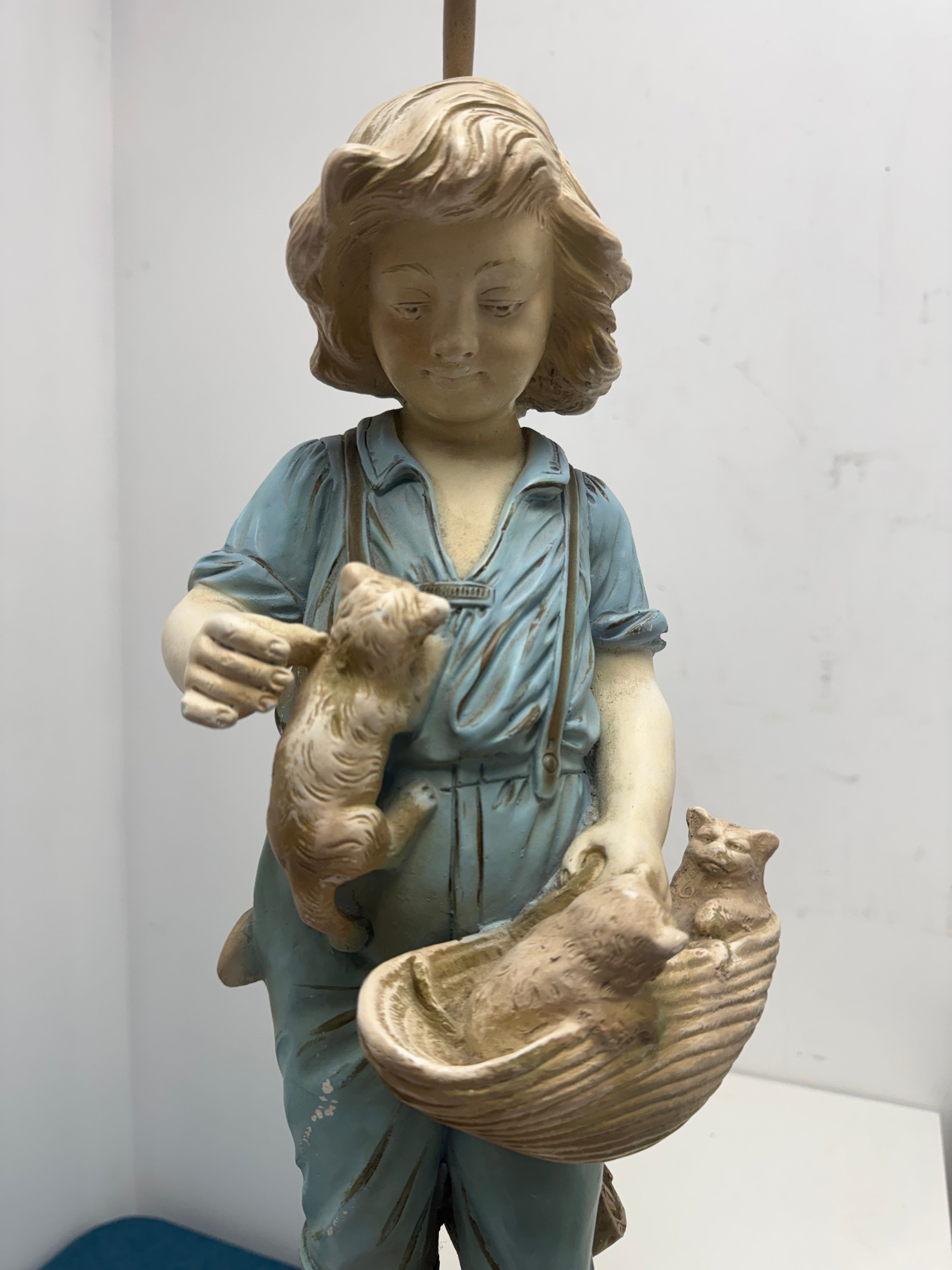 Victorian Style Figural Boy with Cats Lamp