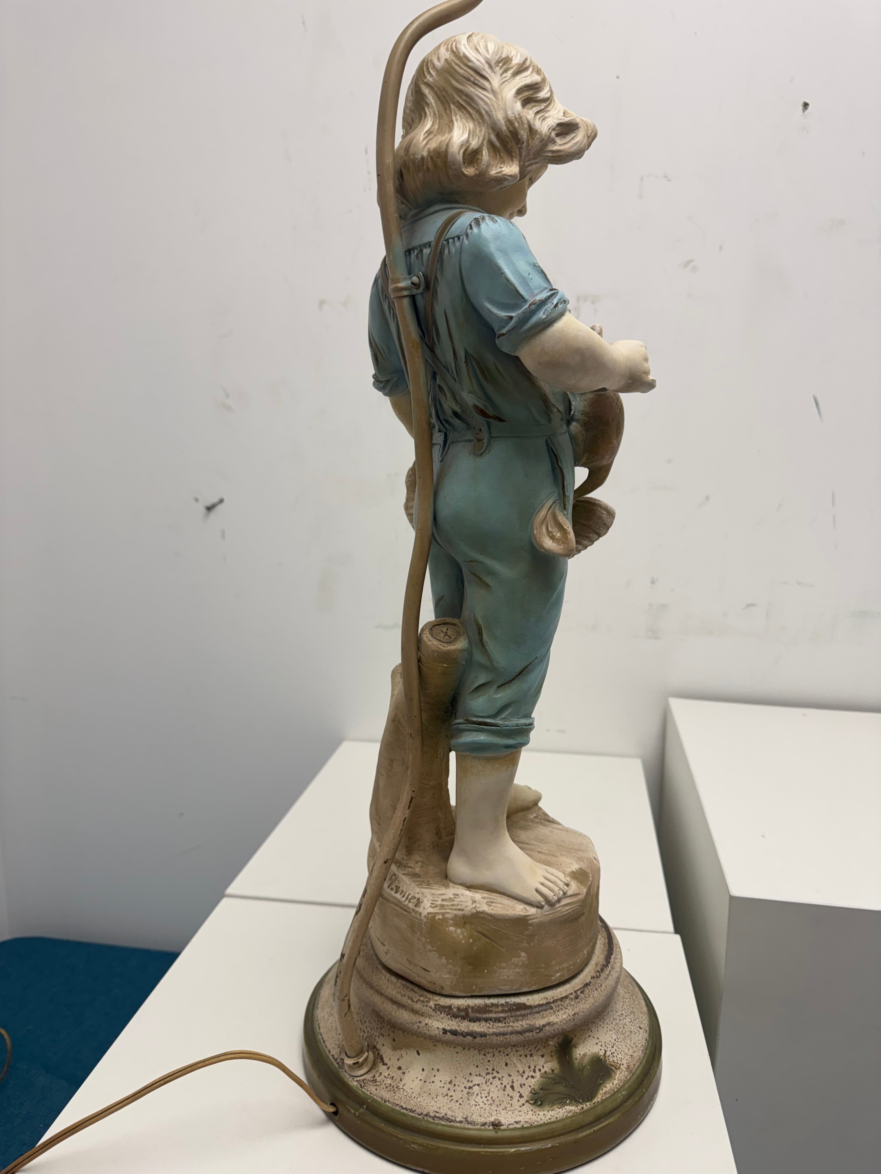Victorian Style Figural Boy with Cats Lamp
